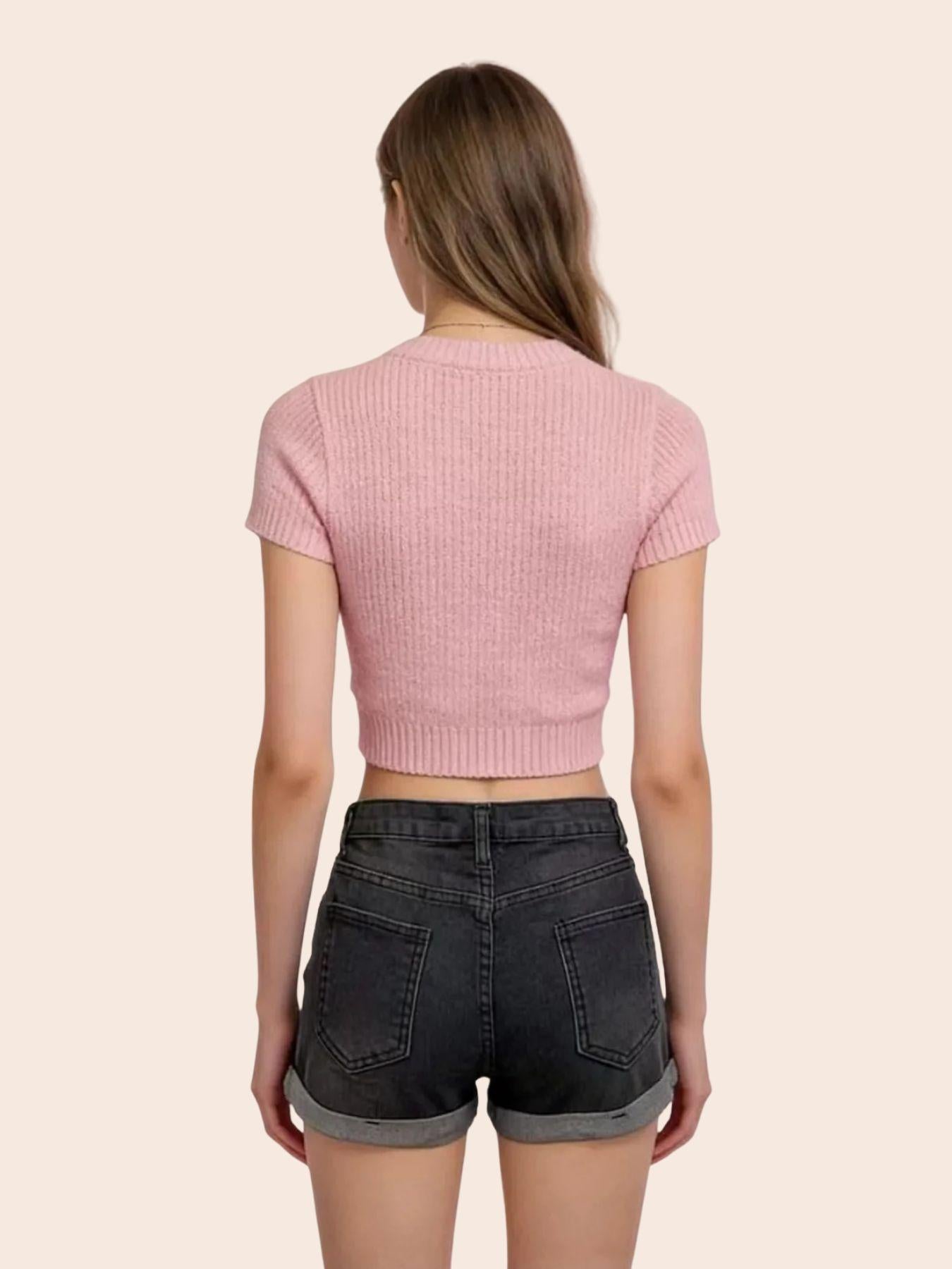 Short en jean retroussé pour femme, effet vieilli
