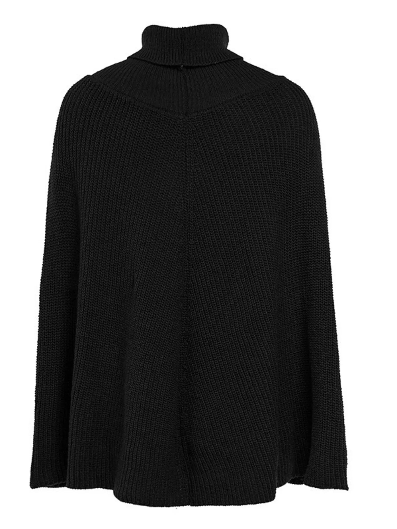 Black Full Size Cape Turtleneck Knitted Sweater Women