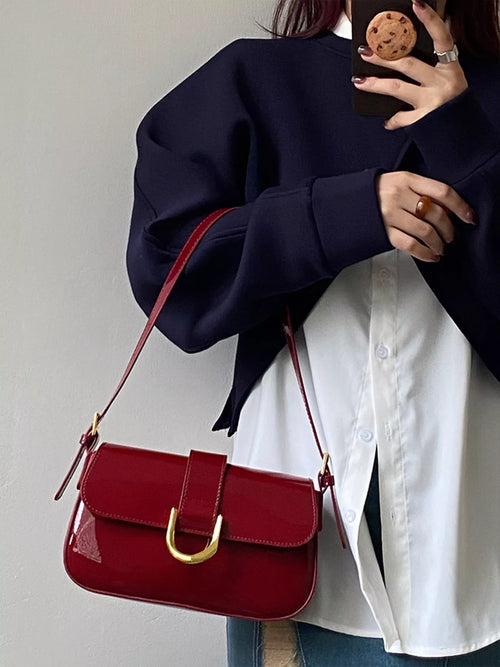 Red Adjustable Strap Leather Crossbody Bag | Jlouren