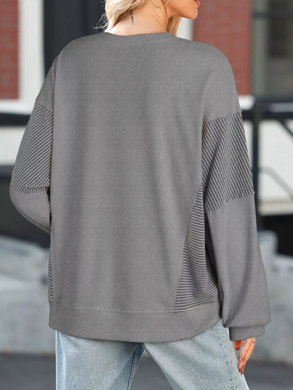 Color Block Striped Sleeve Casual Oversized Sweatshirt