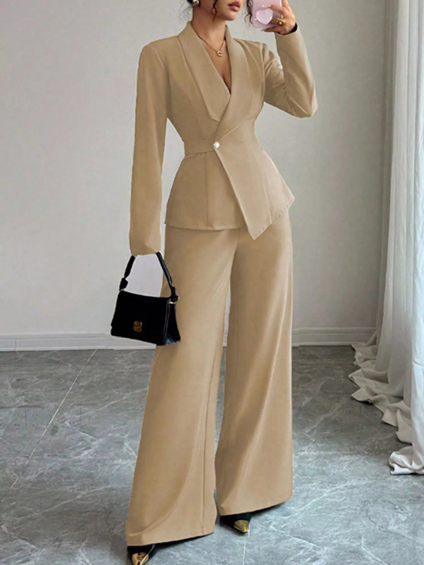 One Button Blazer and Pants Women Suit Set | Jlouren