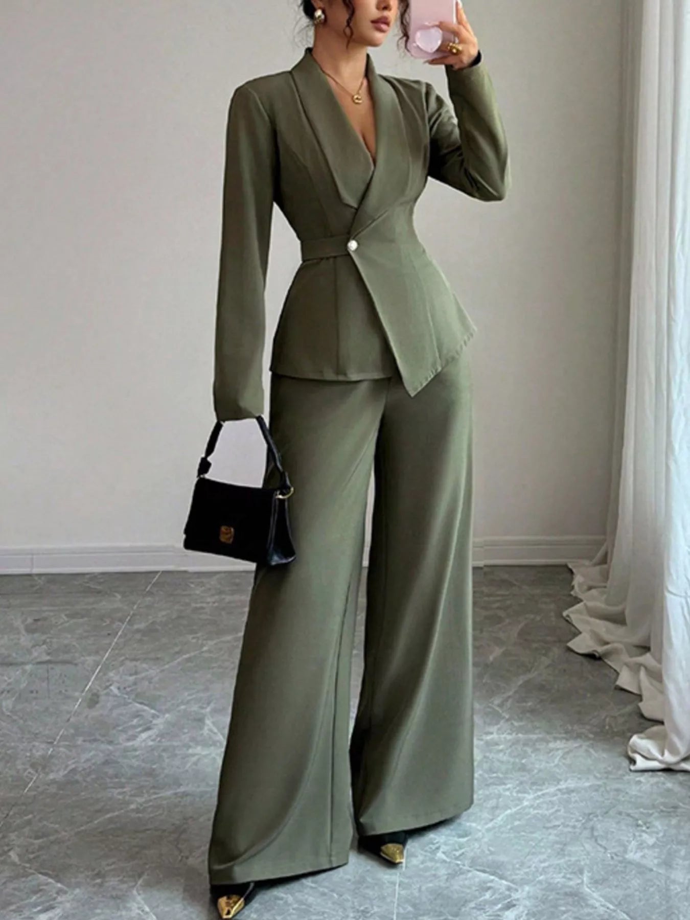 One Button Blazer and Pants Women Suit Set | Jlouren