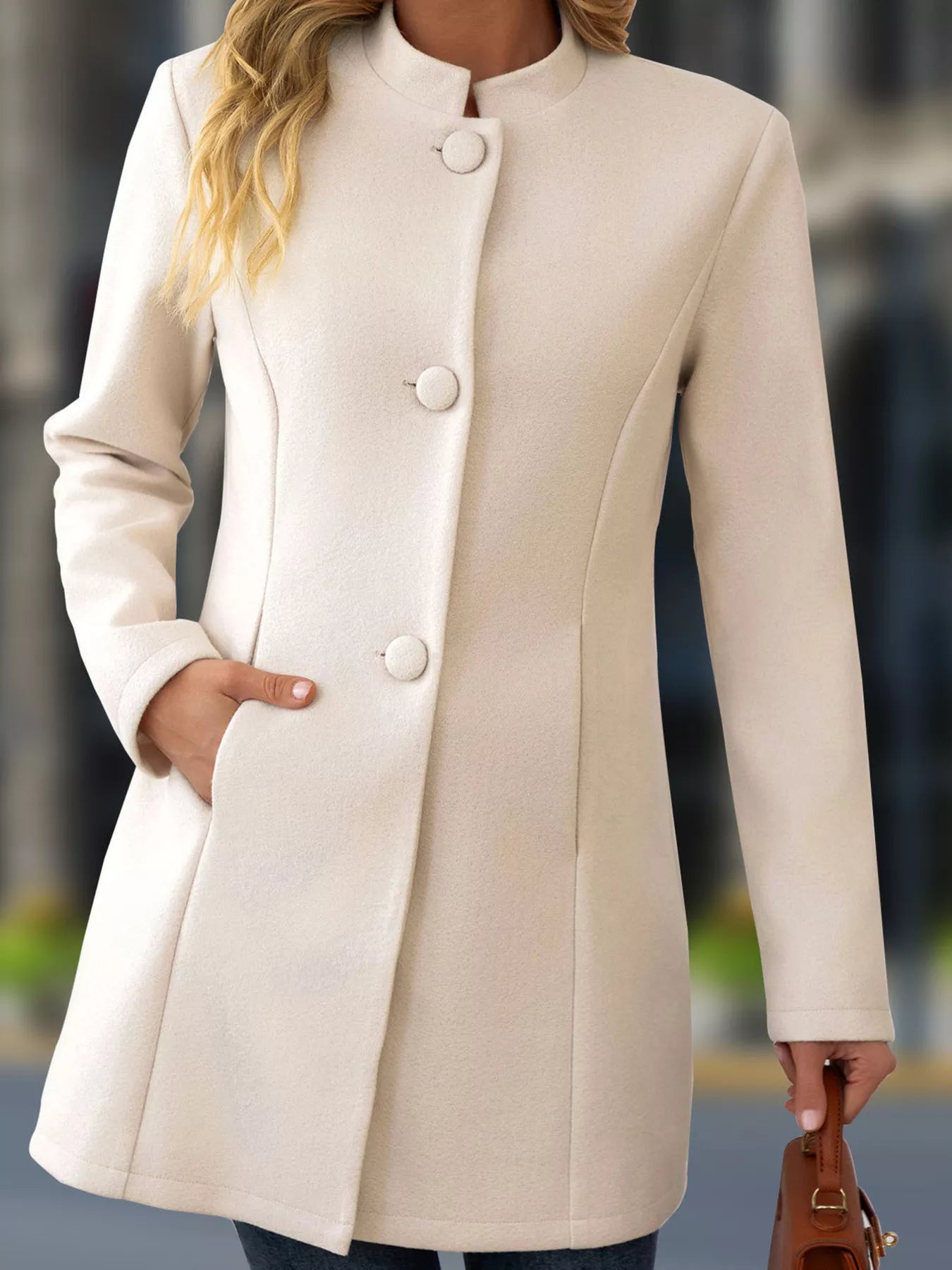Women’s Apricot Smart Casual Button-Front Long Coat | JLouren