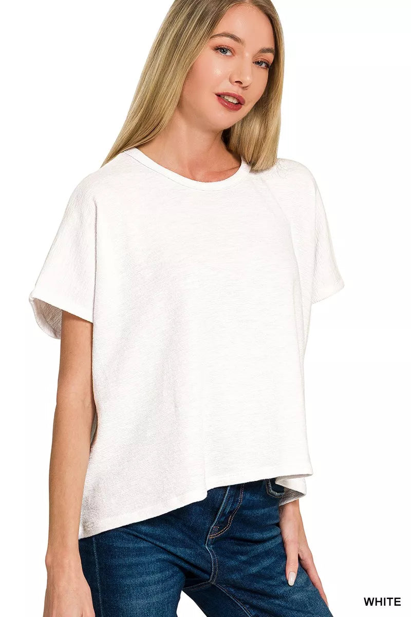 Women’s Relaxed Fit Crew Neck Short Sleeve Top in Light White | JLouren