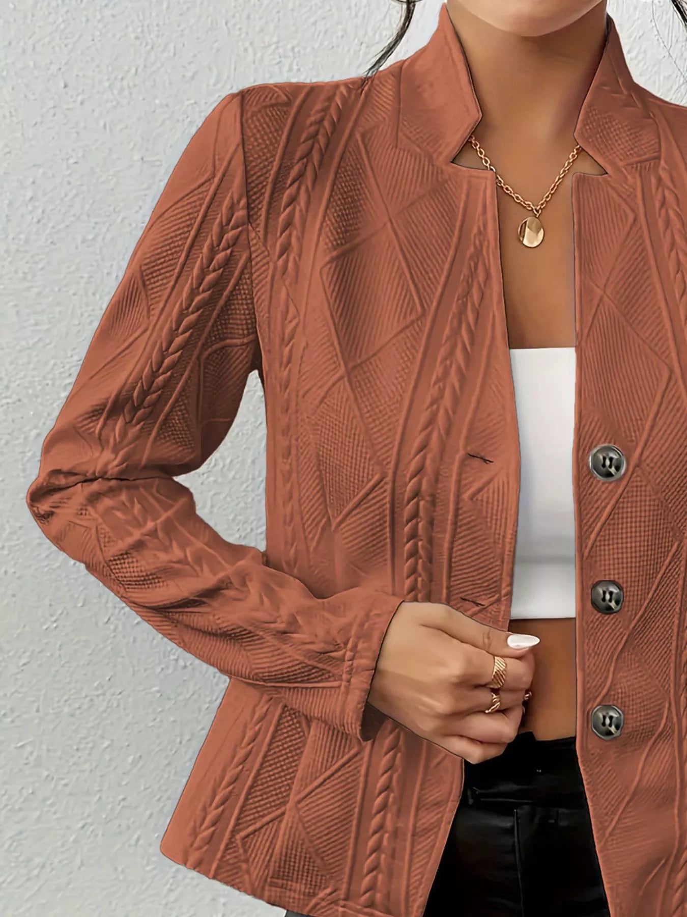Women Textured Knit Button-Front Casual Blazer | Jlouren