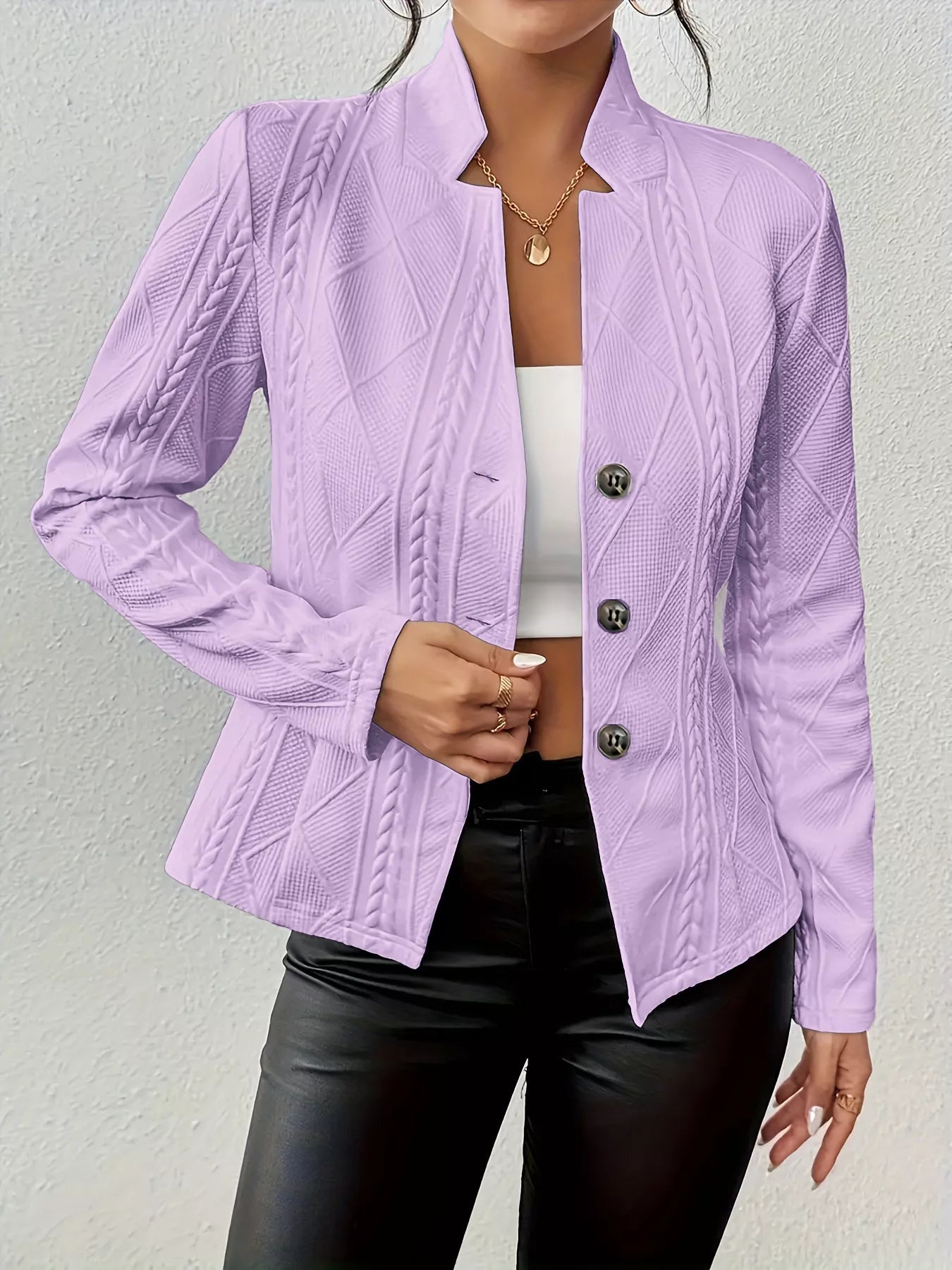 Women Textured Knit Button-Front Casual Blazer | Jlouren