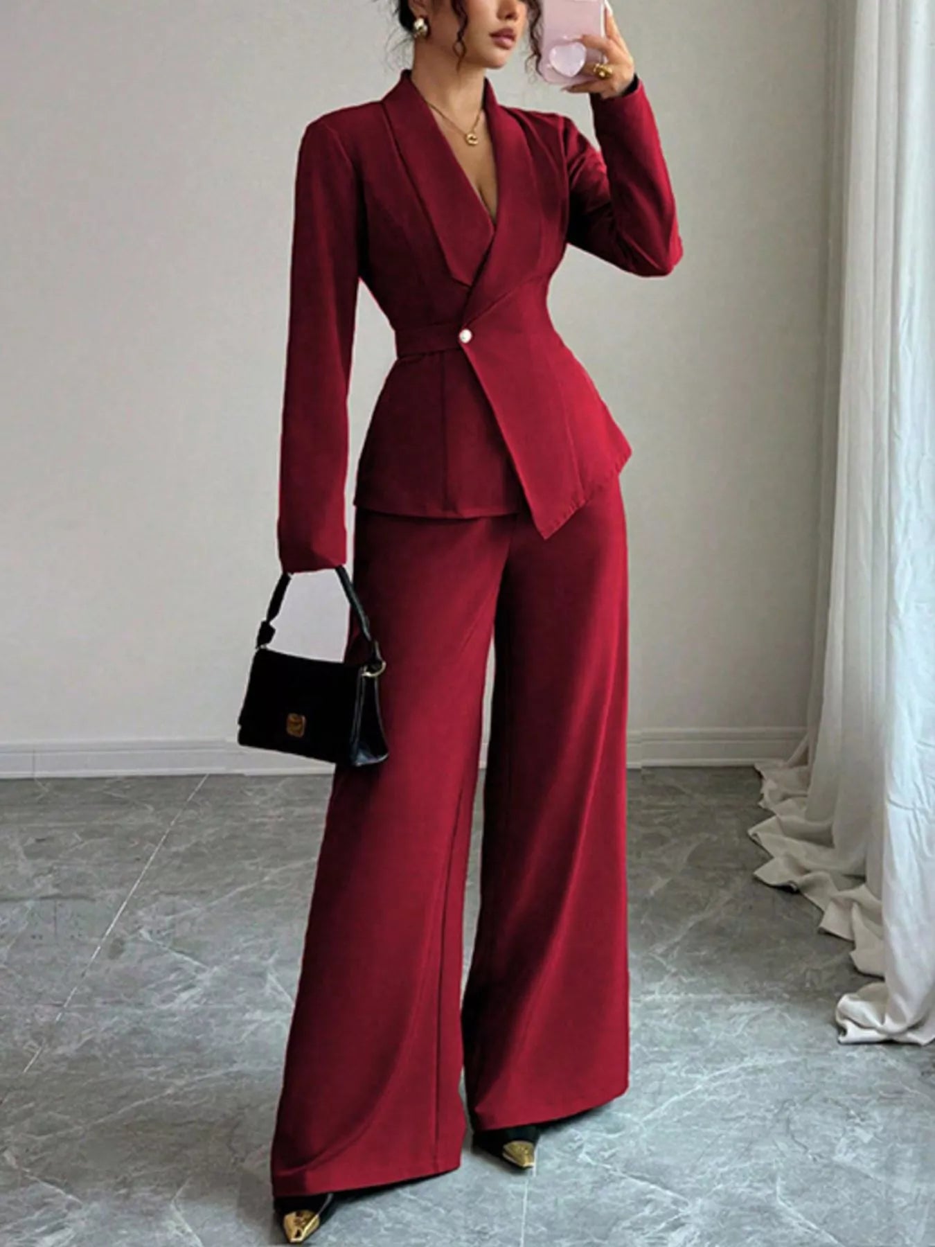 One Button Blazer and Pants Women Suit Set | Jlouren