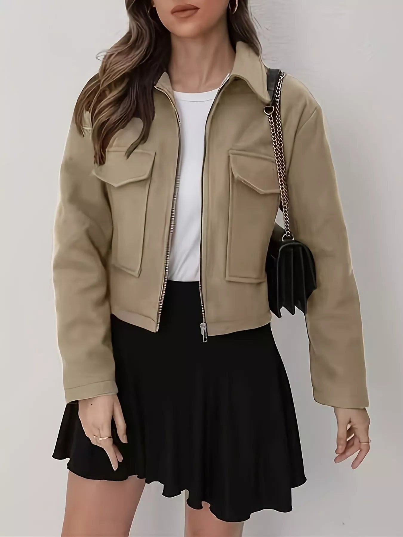Women’s Casual Zip-Front Jacket with Chest Pockets