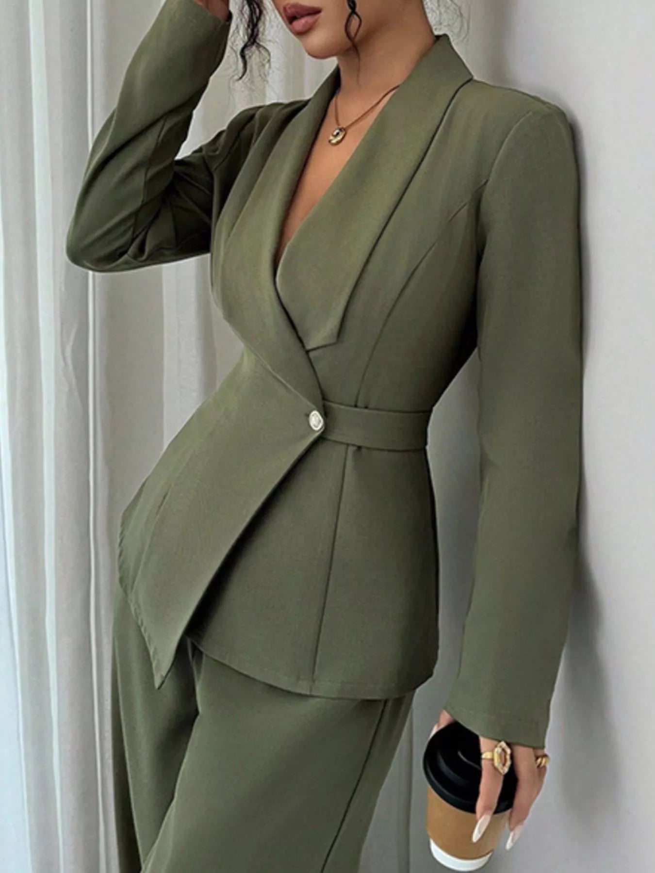 One Button Blazer and Pants Women Suit Set | Jlouren