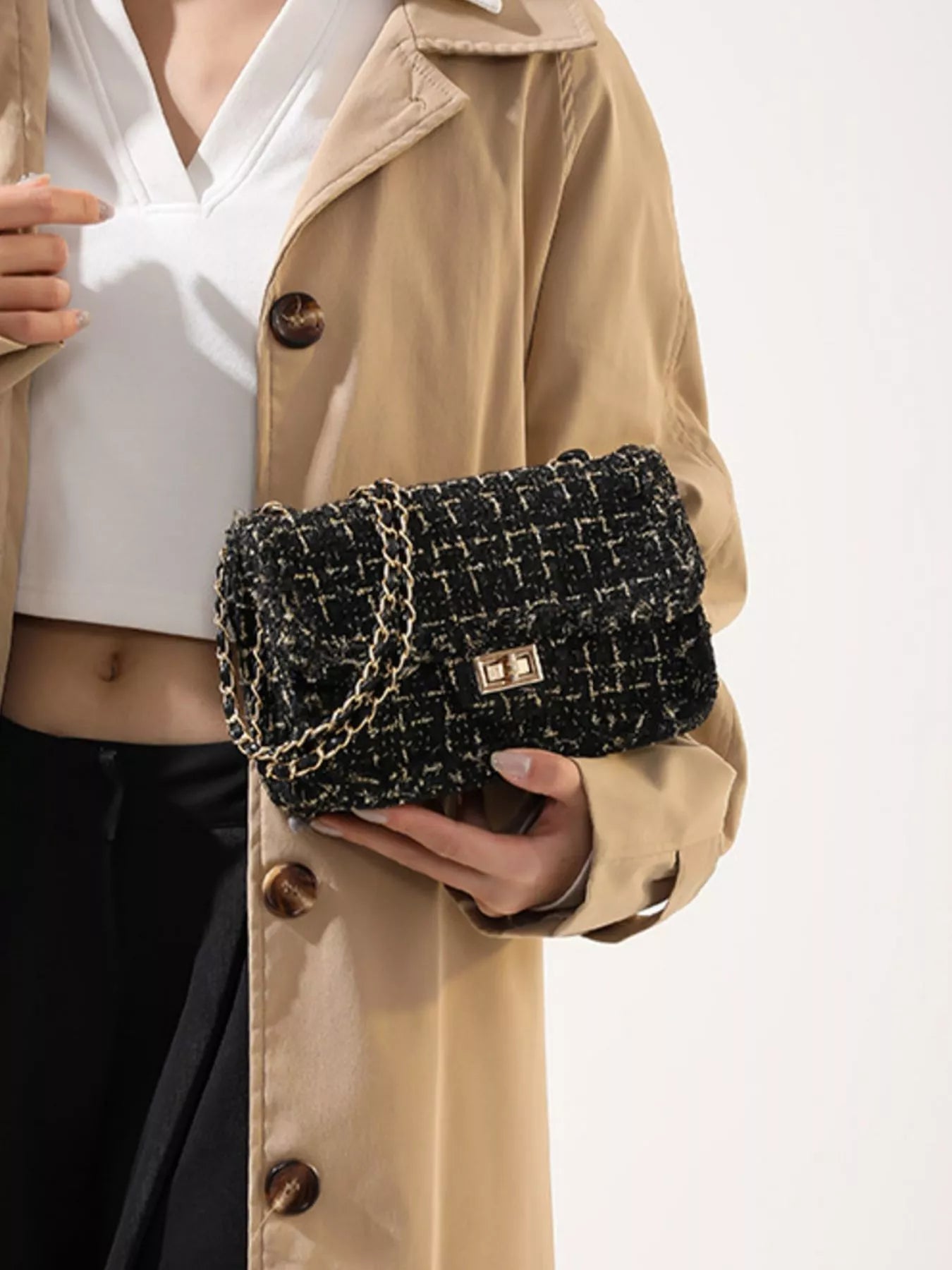 Tweed Flap Crossbody Bag for Women