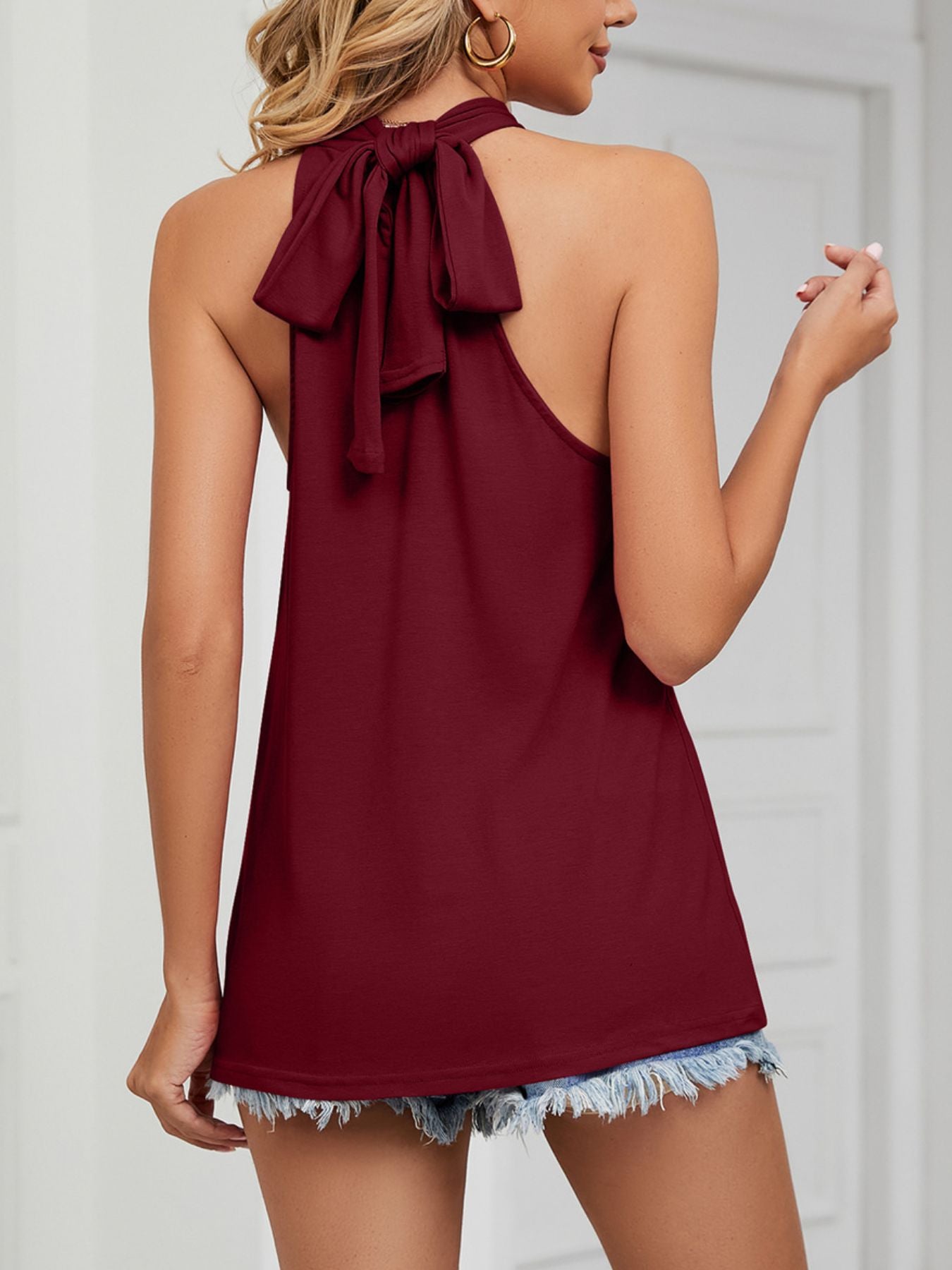 High Neck Tie Back Cami Top – Elegant Backless Summer Blouse for Women