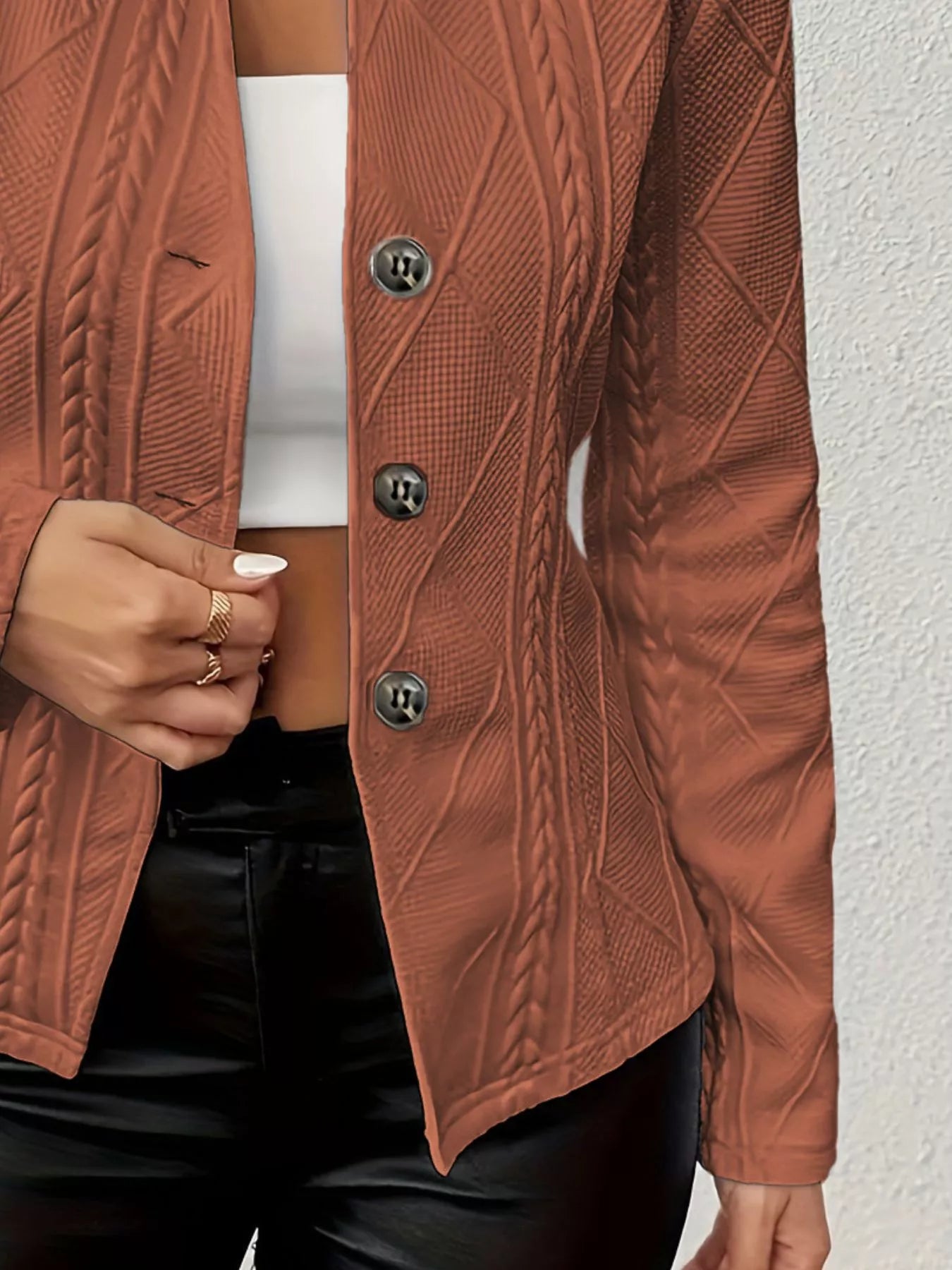 Women Textured Knit Button-Front Casual Blazer | Jlouren