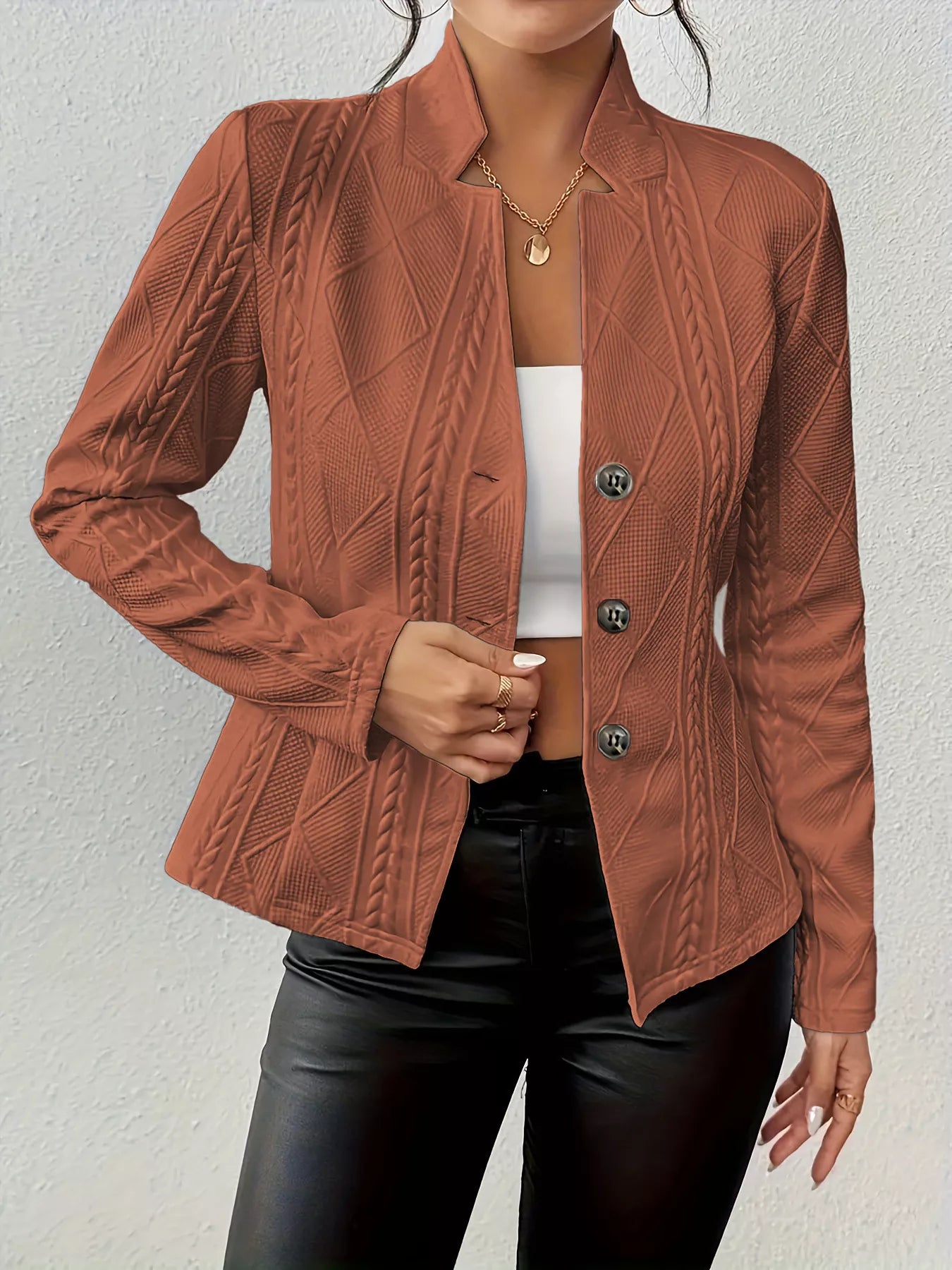 Women Textured Knit Button-Front Casual Blazer | Jlouren