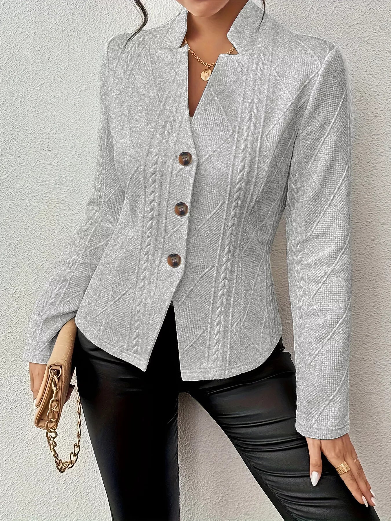 Women Textured Knit Button-Front Casual Blazer | Jlouren