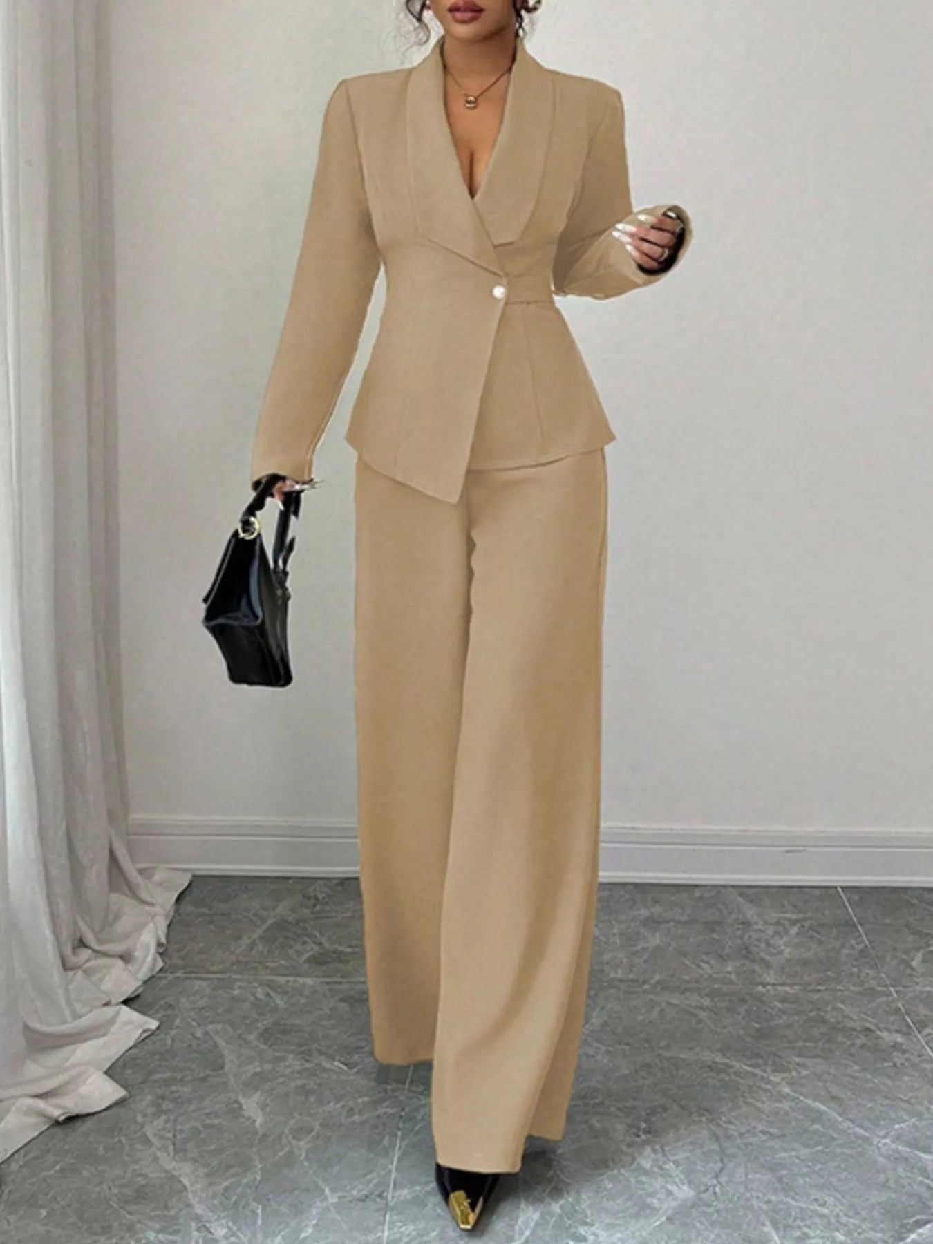 One Button Blazer and Pants Women Suit Set | Jlouren