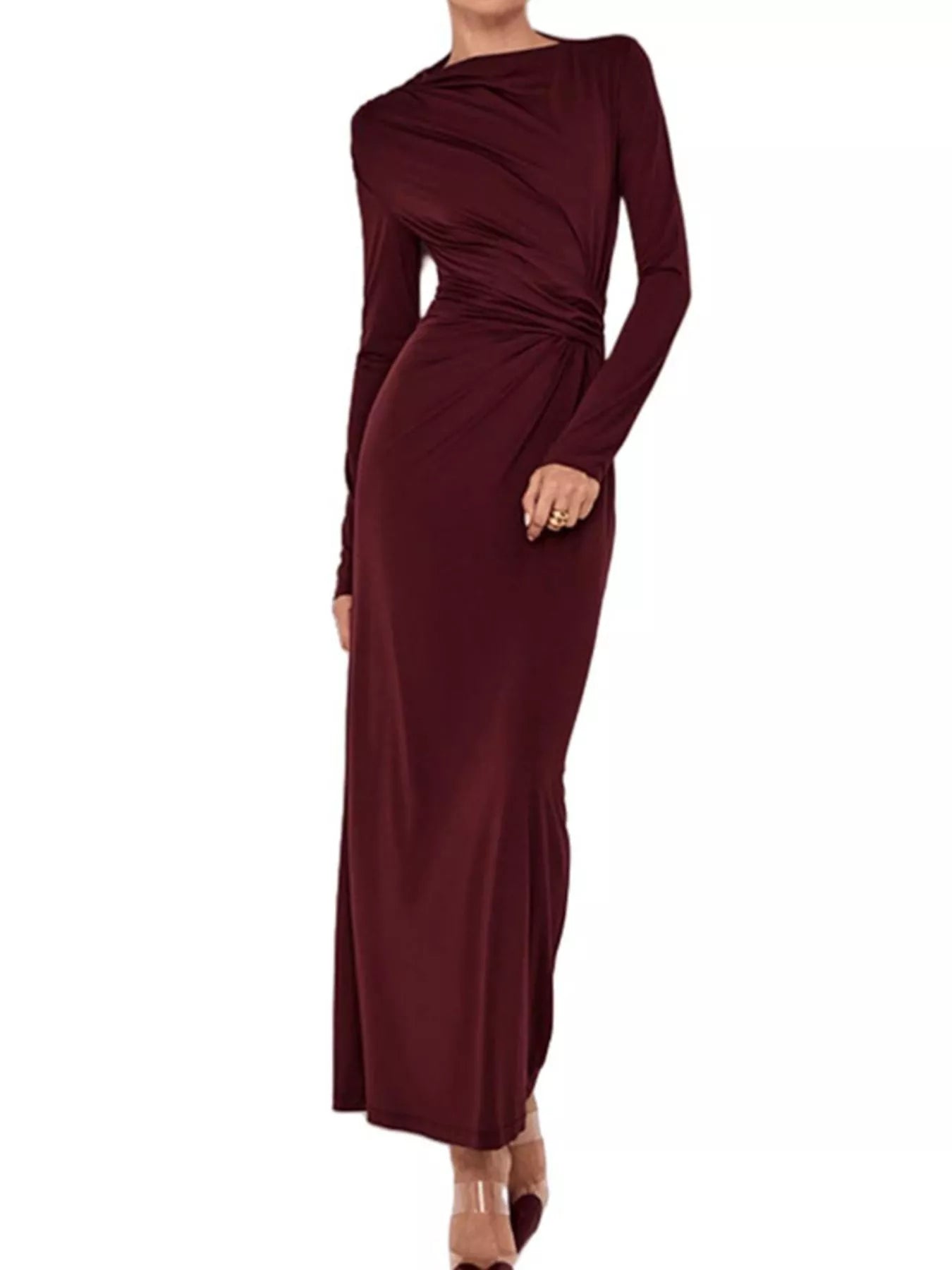 Women Ruched Bodycon Long Sleeve Maxi Dress | JLouren