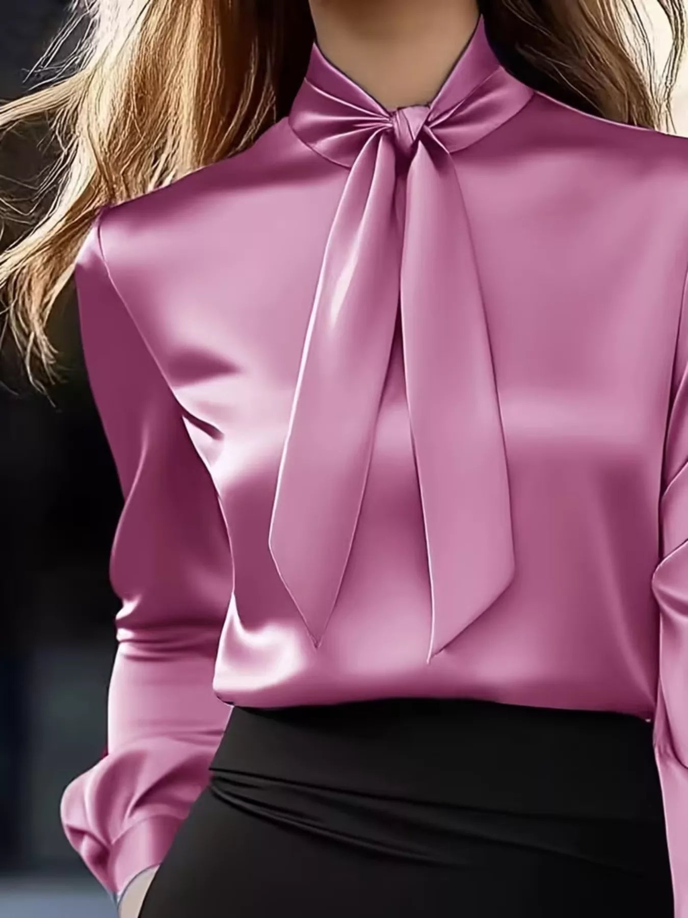 Women’s Bow Tie Long Sleeve Satin Blouse | JLouren