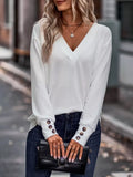 Women Solid Color V-Neck Long Sleeve Blouse |Jlouren