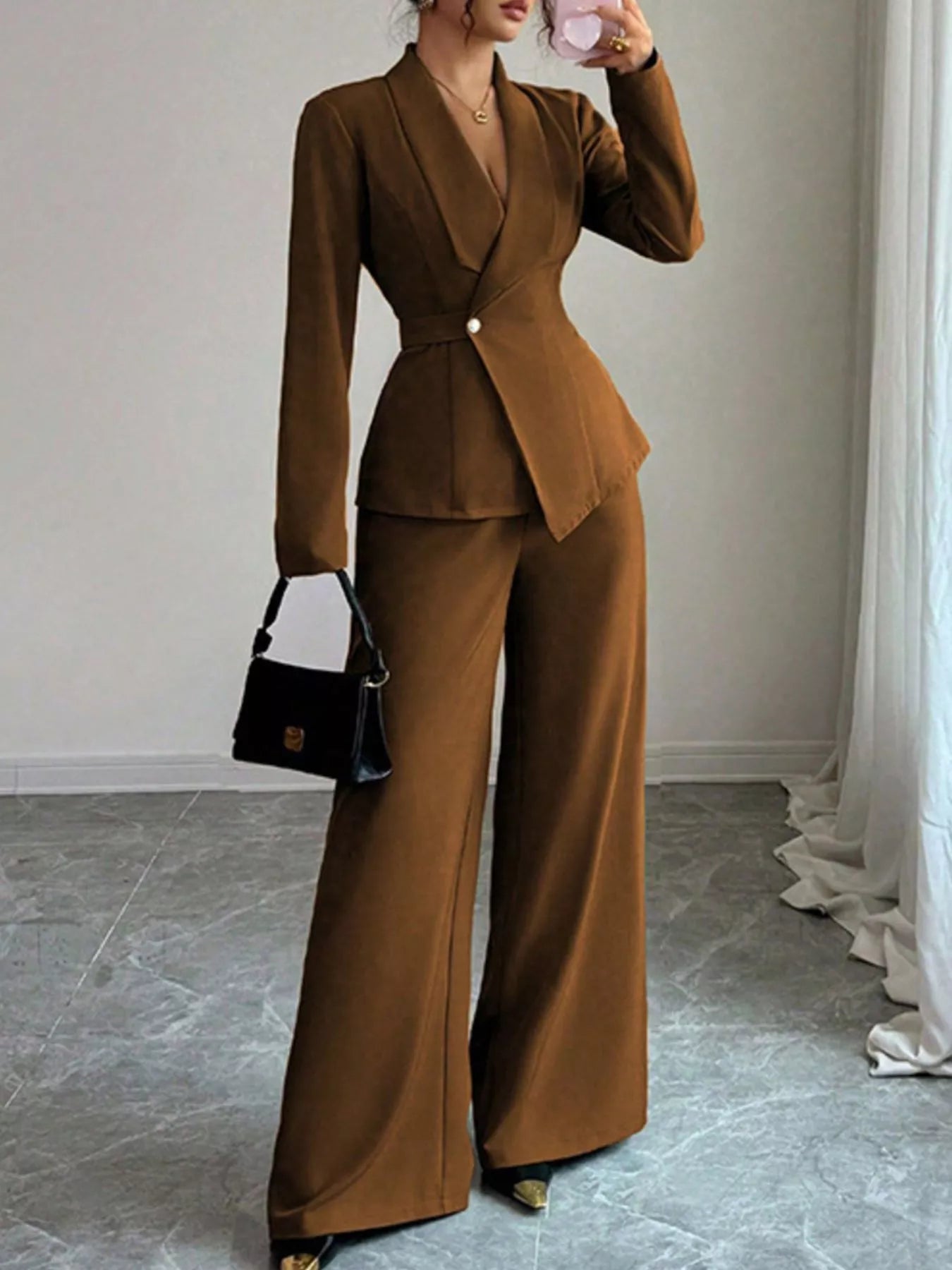 One Button Blazer and Pants Women Suit Set | Jlouren