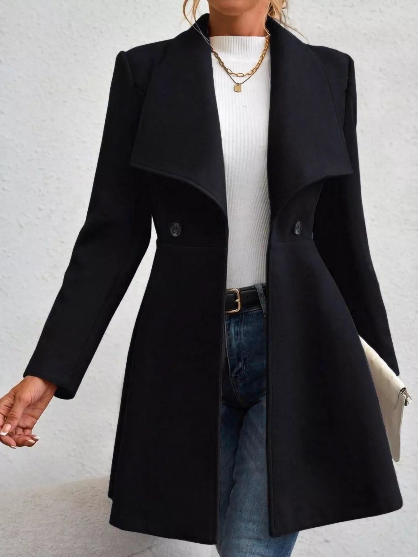 Elegant Women’s Double-Breasted Wool Blend Long Coat | JLouren