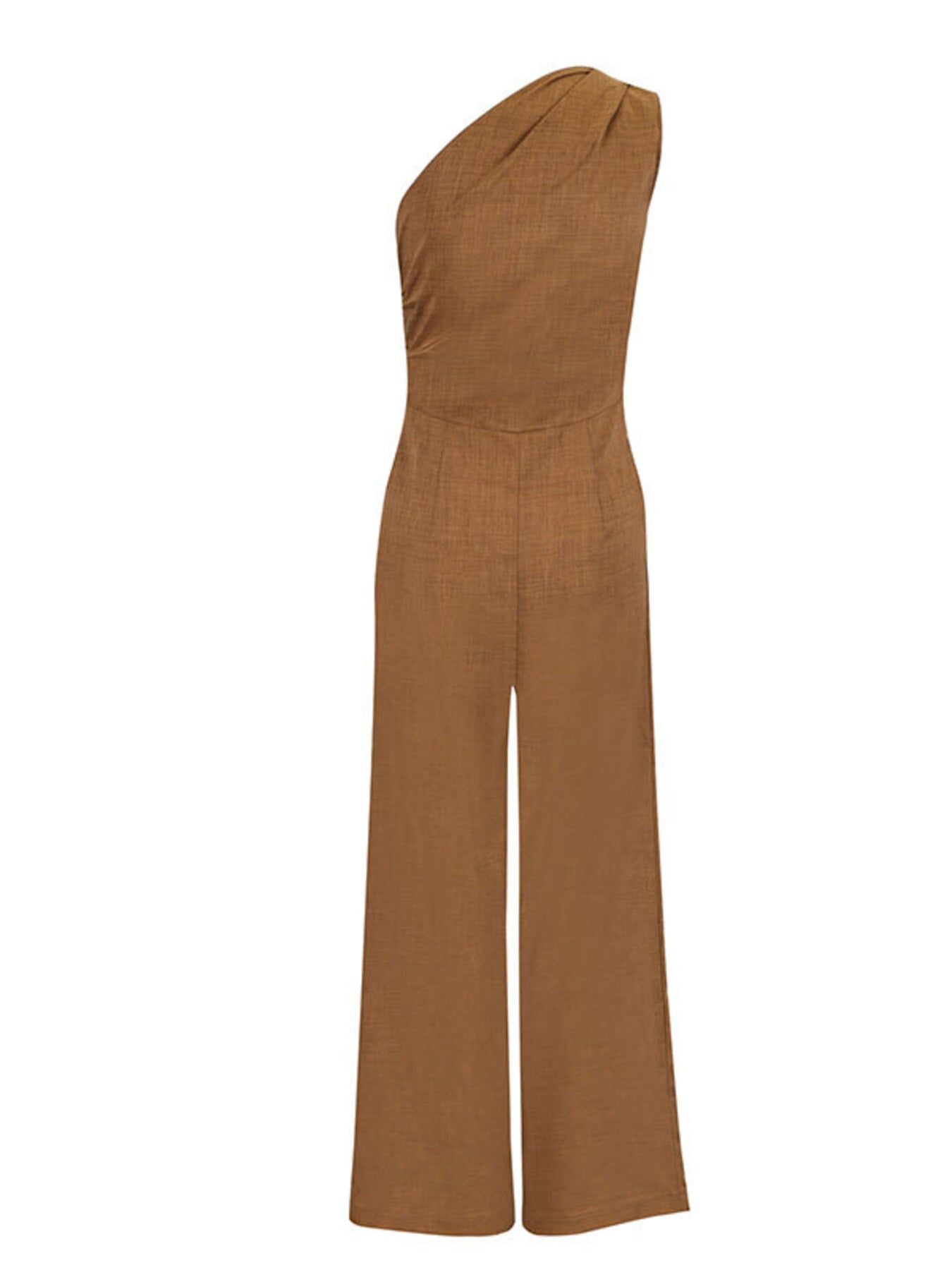 Brown One Shoulder Wide Leg Jumpsuit for Women