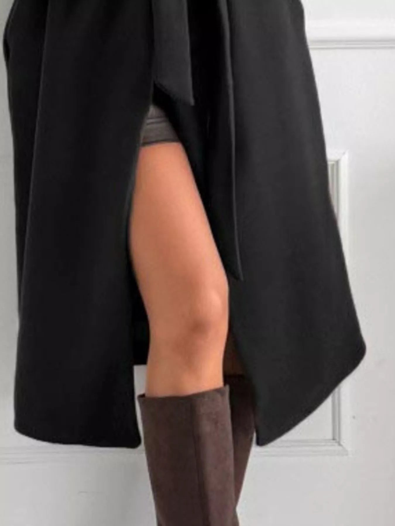 Women’s Elegant Long Belted Winter Coat with Slit | JLouren