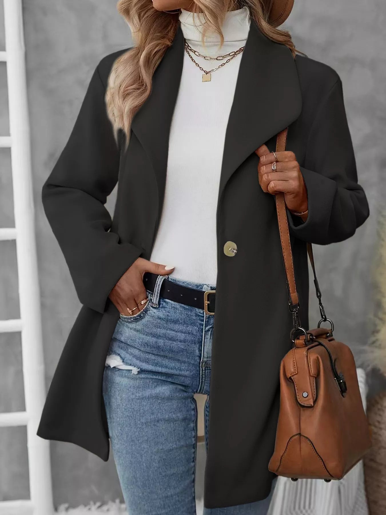 Lapel Collar Single-Button Wool Blend Overcoat  | JLouren