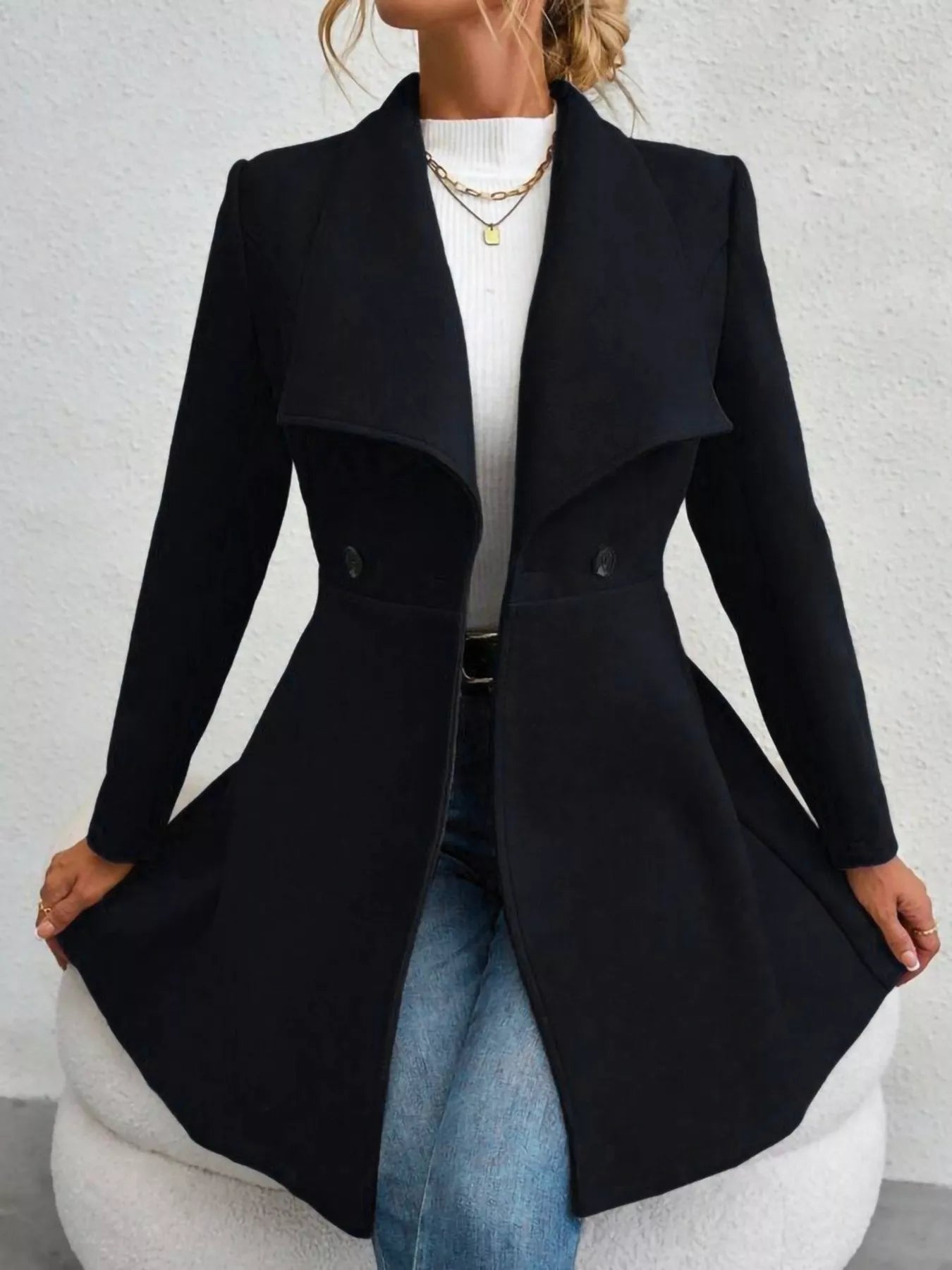 Elegant Women’s Double-Breasted Wool Blend Long Coat | JLouren