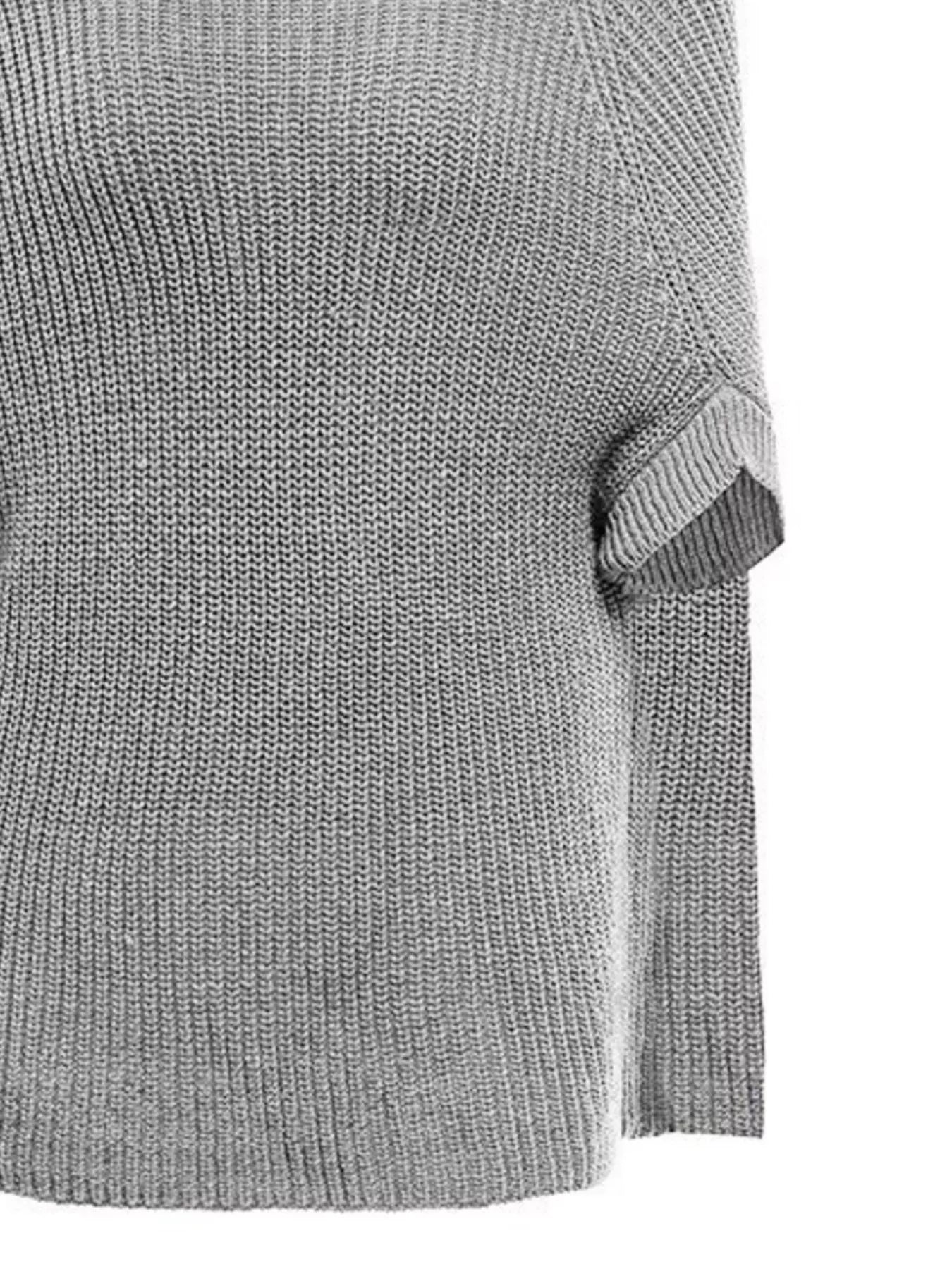 Grey Full Size Cape Turtleneck Knitted Sweater Women