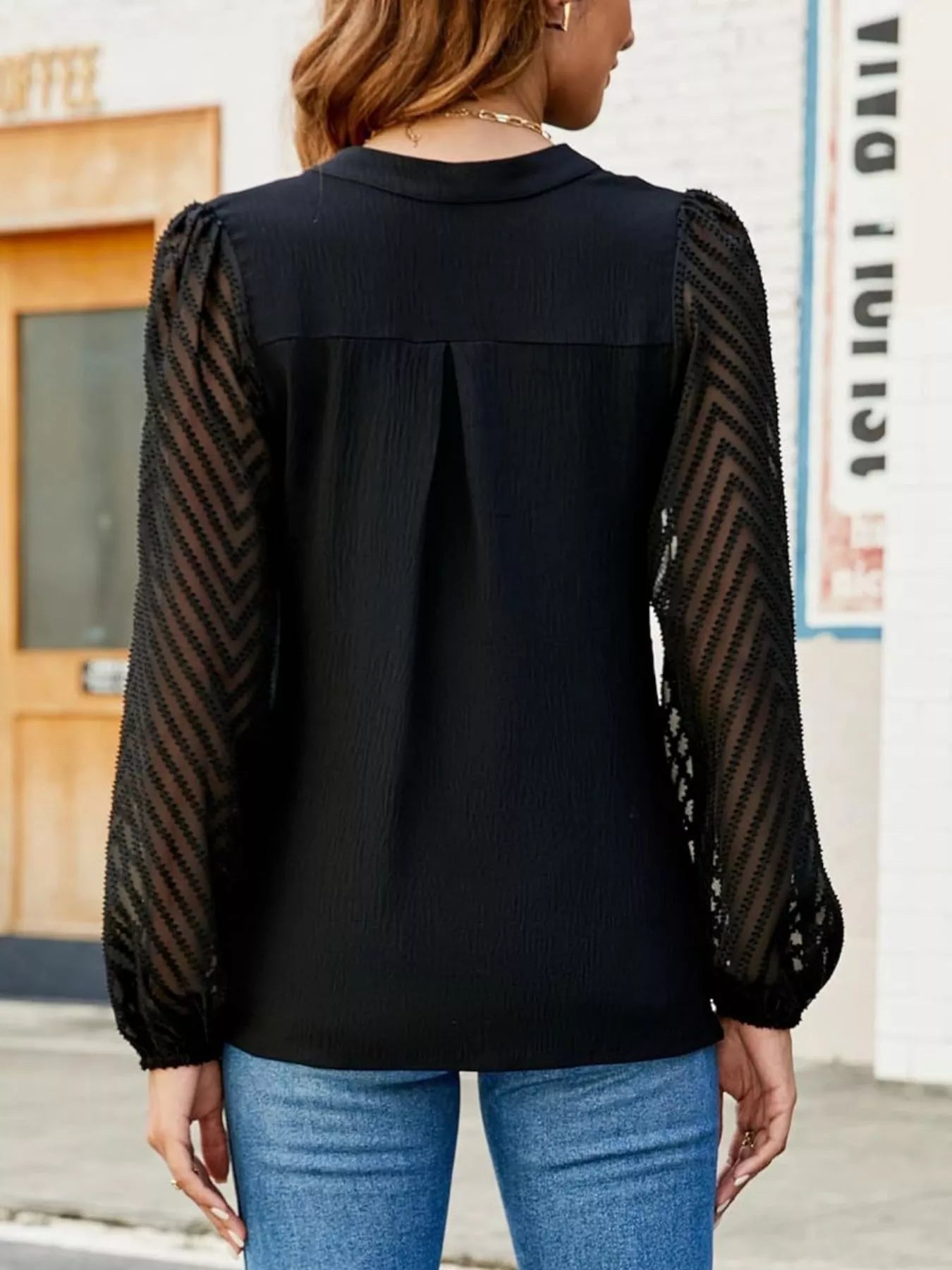 Women's V Neck Lace Chiffon Blouse | JLouren