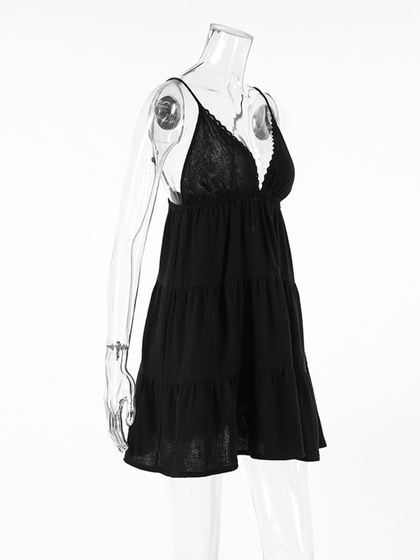 Black Women’s V-Neck Tiered Mini Dress – Flowy Lightweight Summer Dress with Ruffle Detail