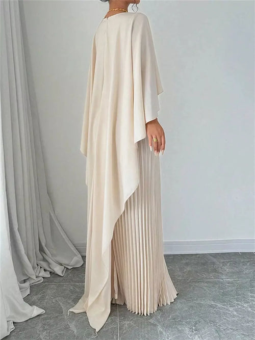 Cape Pleated Flowy Maxi Dress | JLouren