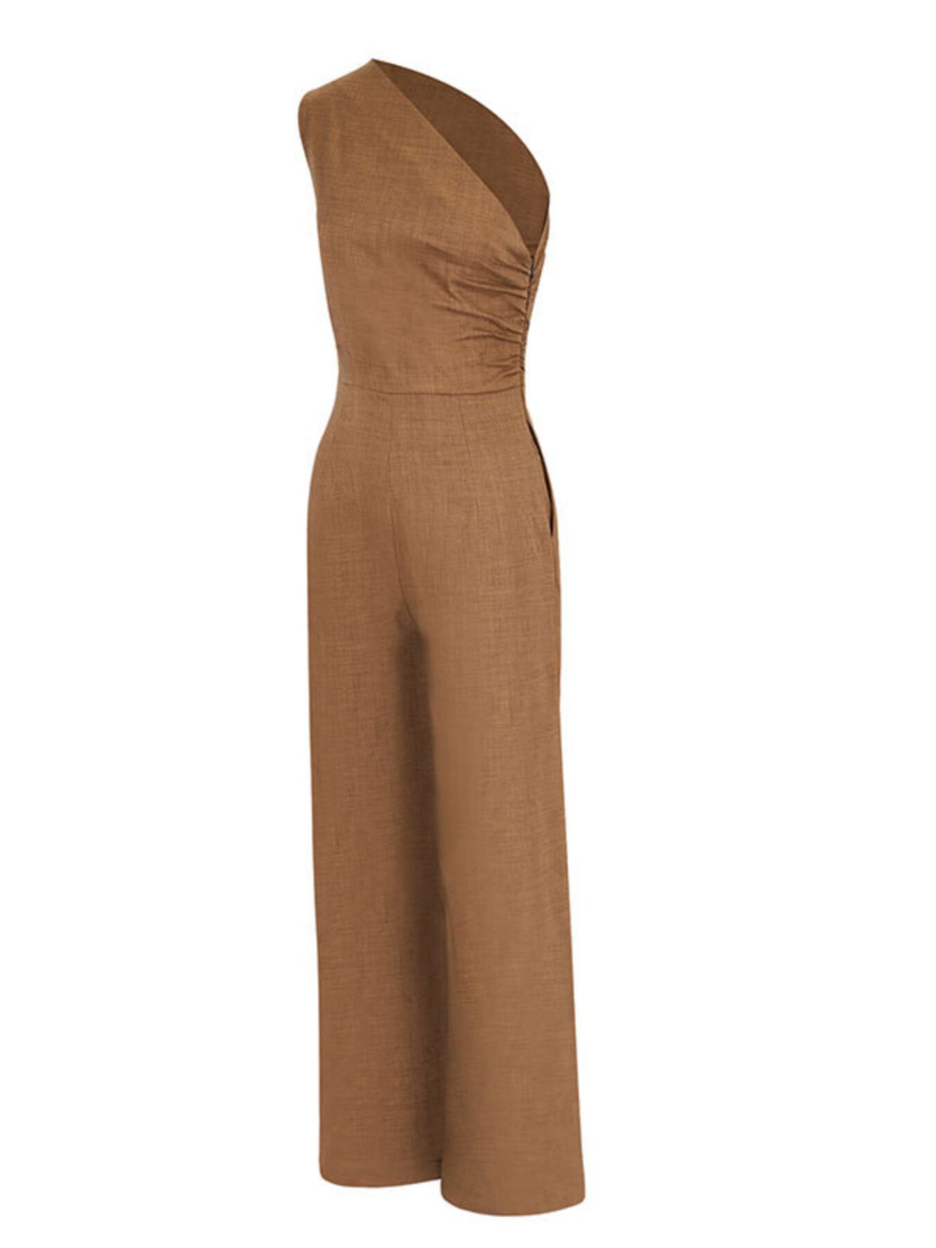 Brown One Shoulder Wide Leg Jumpsuit for Women