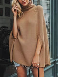 Khaki Full Size Cape Turtleneck Knitted Sweater Women