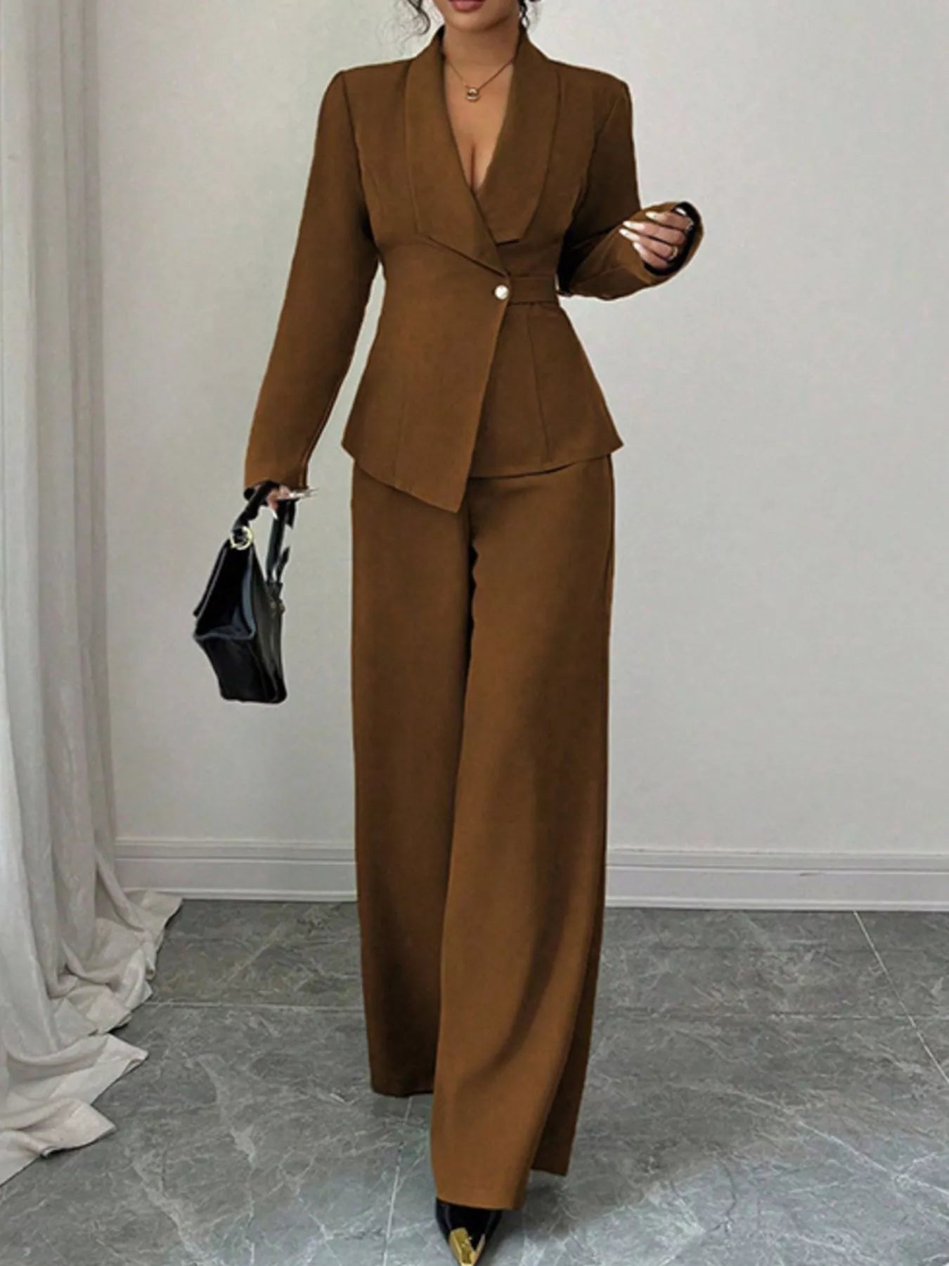 One Button Blazer and Pants Women Suit Set | Jlouren
