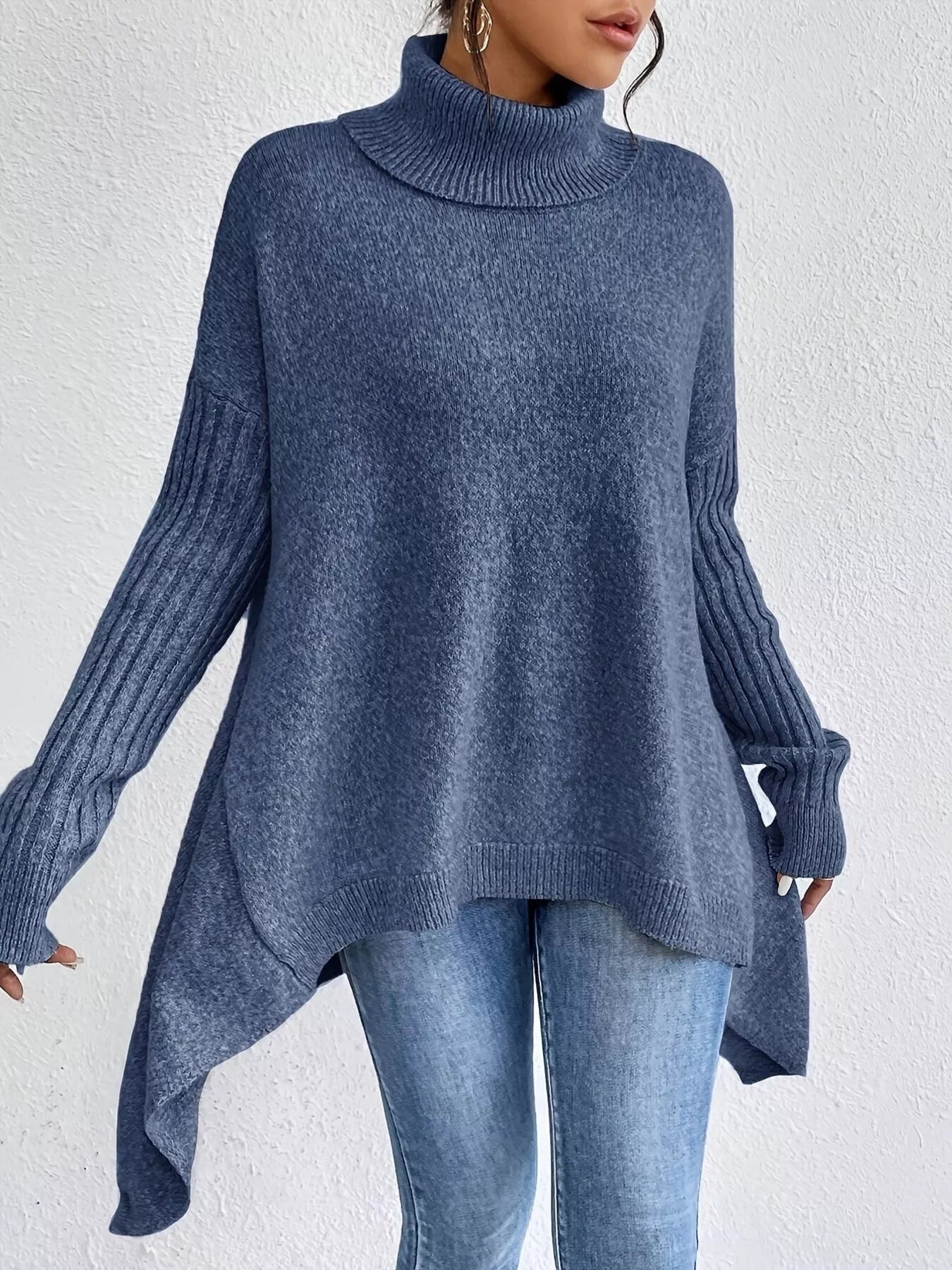 Women's Dropped Shoulder Turtleneck Sweater | JLouren
