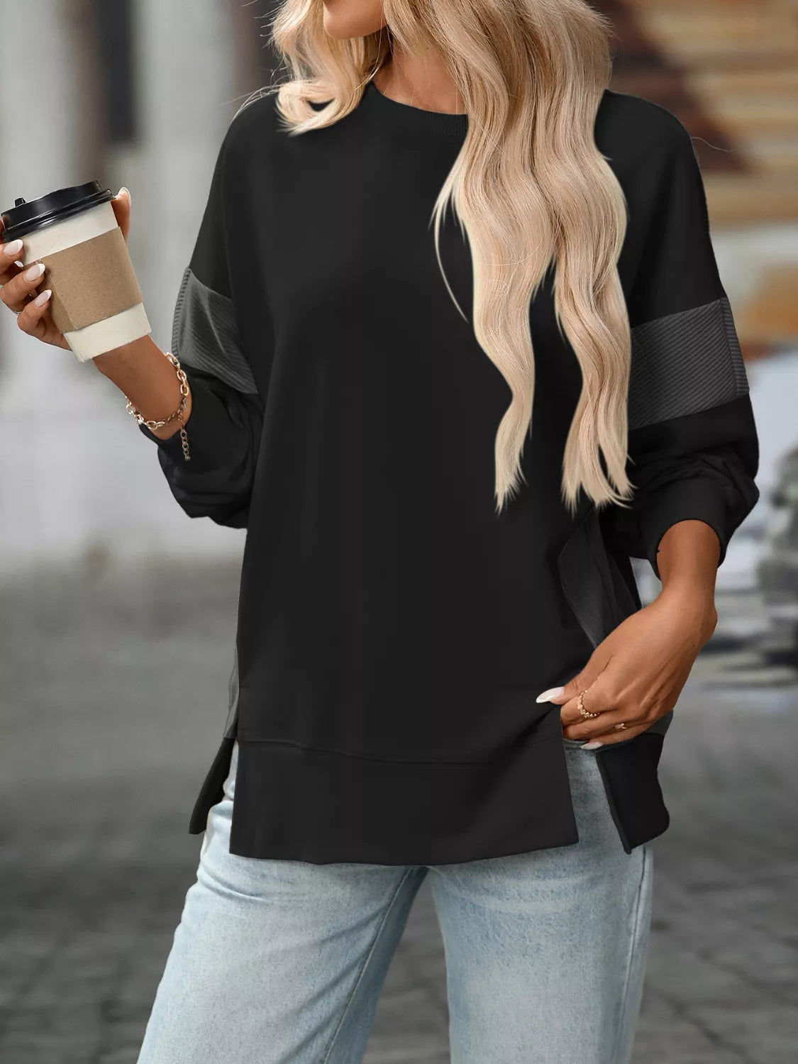 Women’s Oversized Sweater – Round Neck with Side Slit | JLouren
