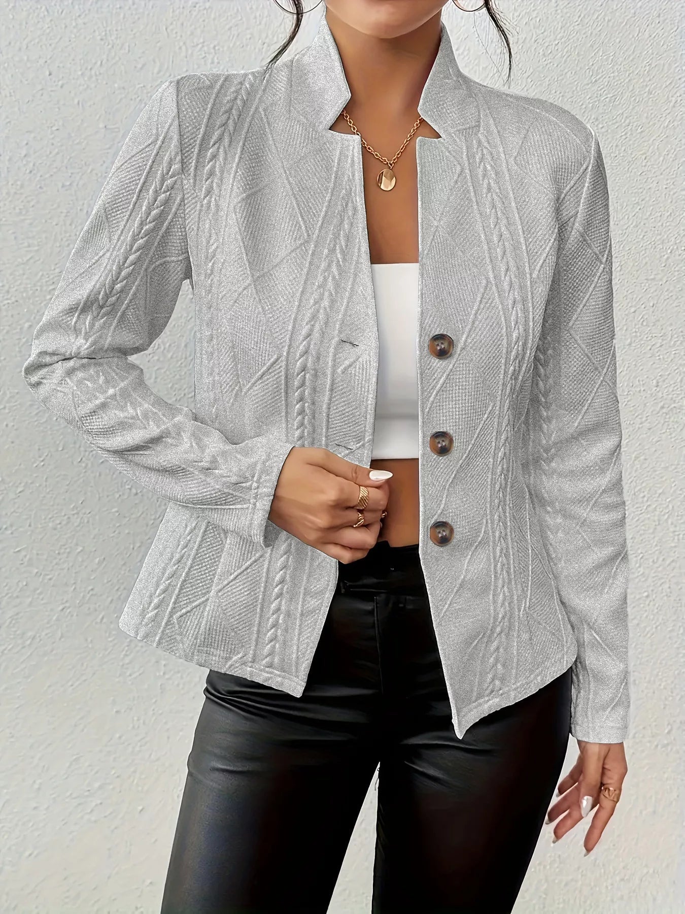 Women Textured Knit Button-Front Casual Blazer | Jlouren