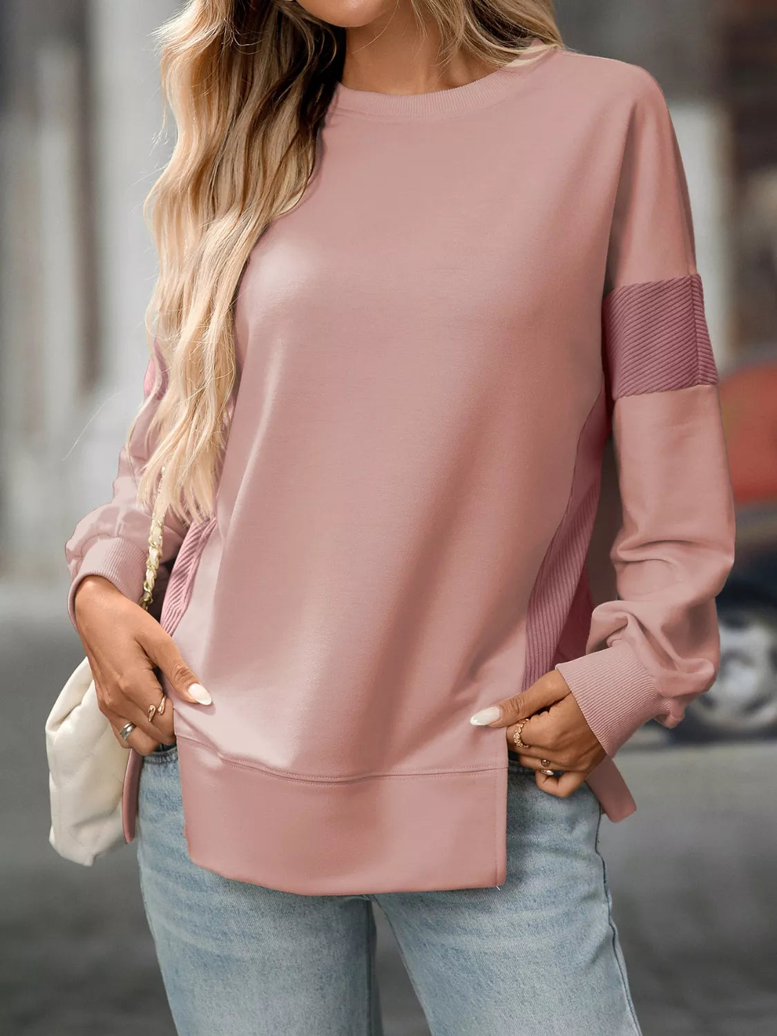 Women’s Oversized Sweater – Round Neck with Side Slit | JLouren