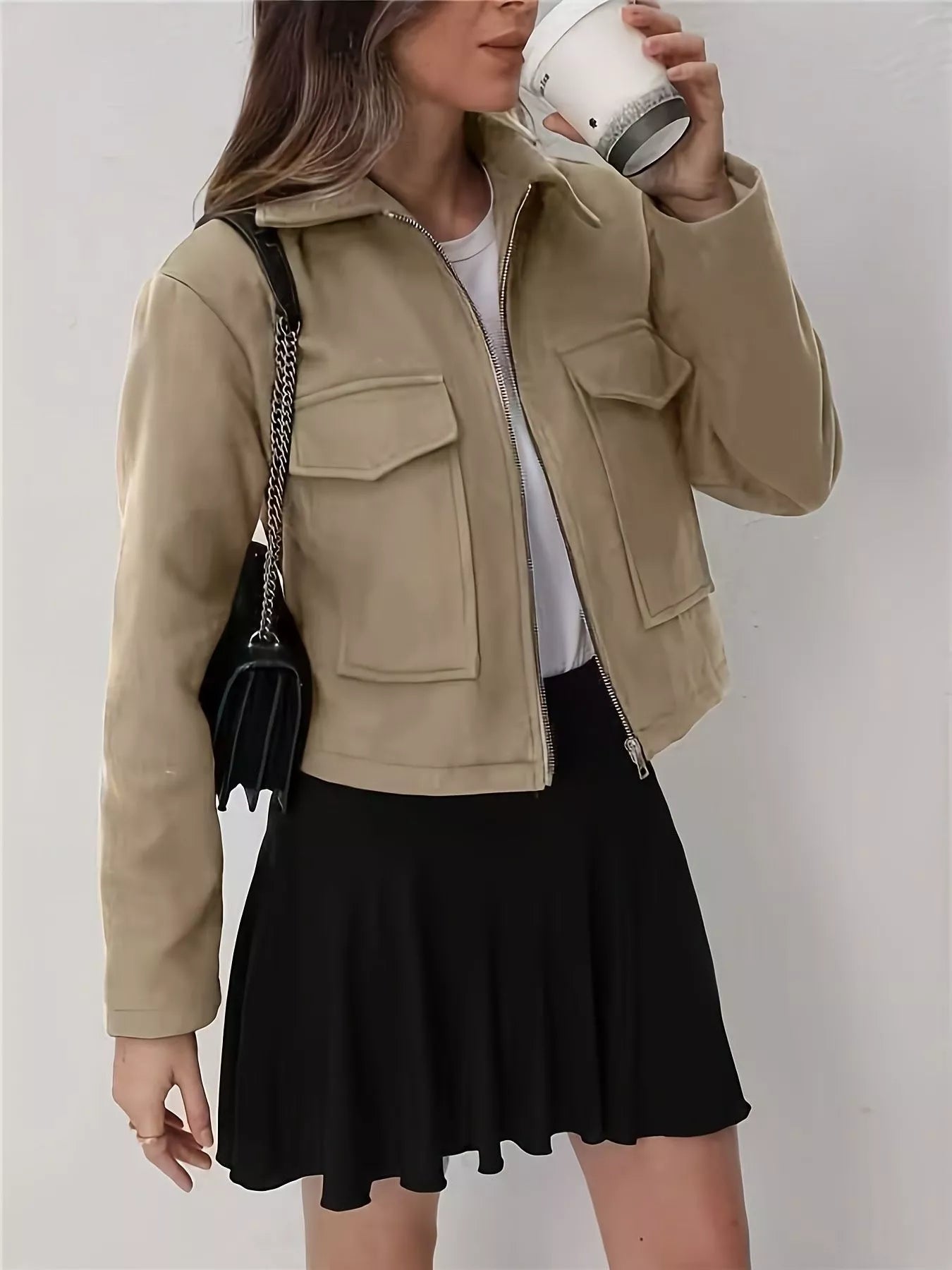 Women’s Casual Zip-Front Jacket with Chest Pockets