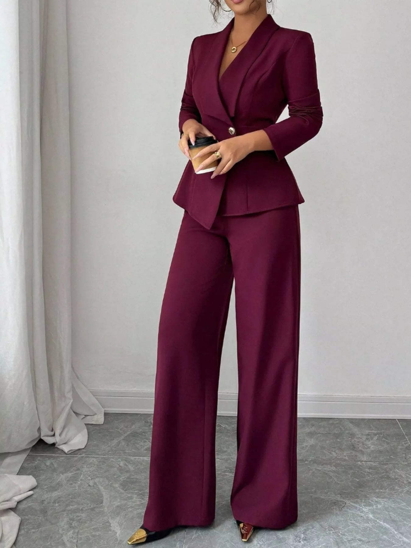 One Button Blazer and Pants Women Suit Set | Jlouren