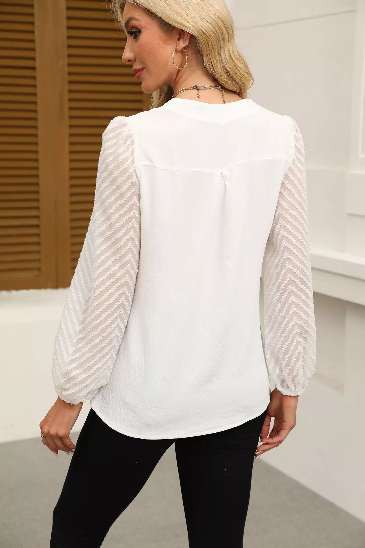 Women's V Neck Lace Chiffon Blouse | JLouren