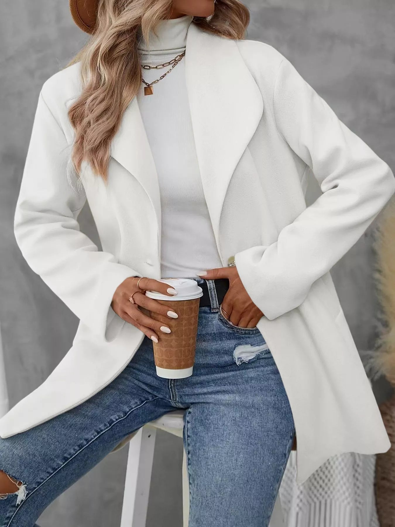 Lapel Collar Single-Button Wool Blend Overcoat  | JLouren