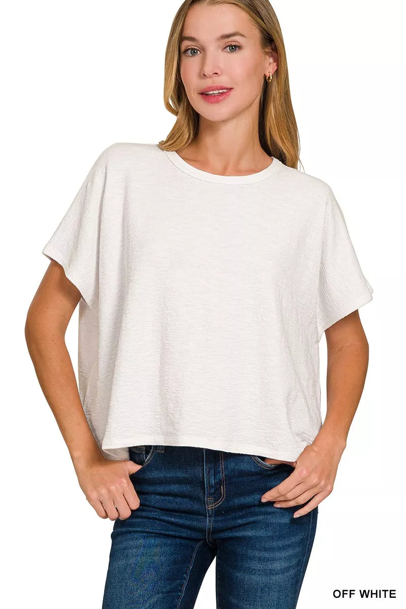 Women’s Relaxed Fit Crew Neck Short Sleeve Top in Light White | JLouren