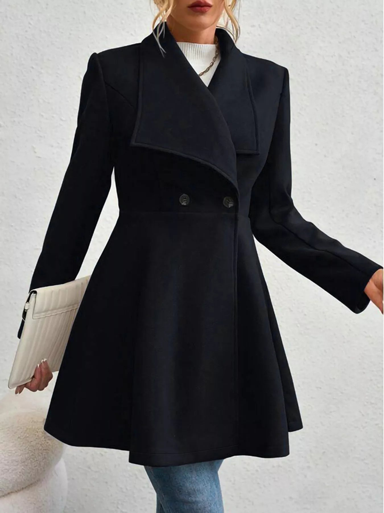 Elegant Women’s Double-Breasted Wool Blend Long Coat | JLouren