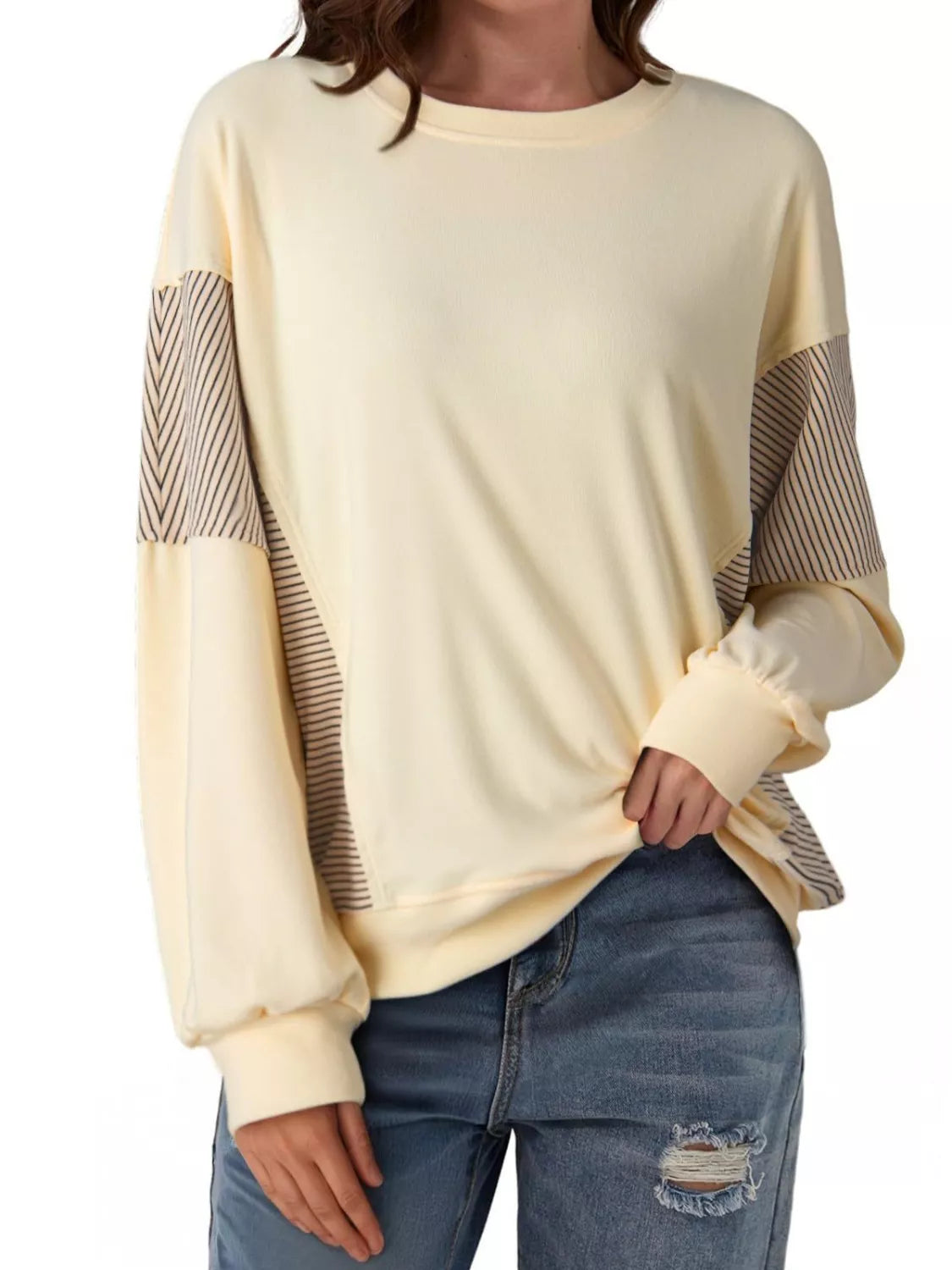 Color Block Striped Sleeve Casual Oversized Sweatshirt