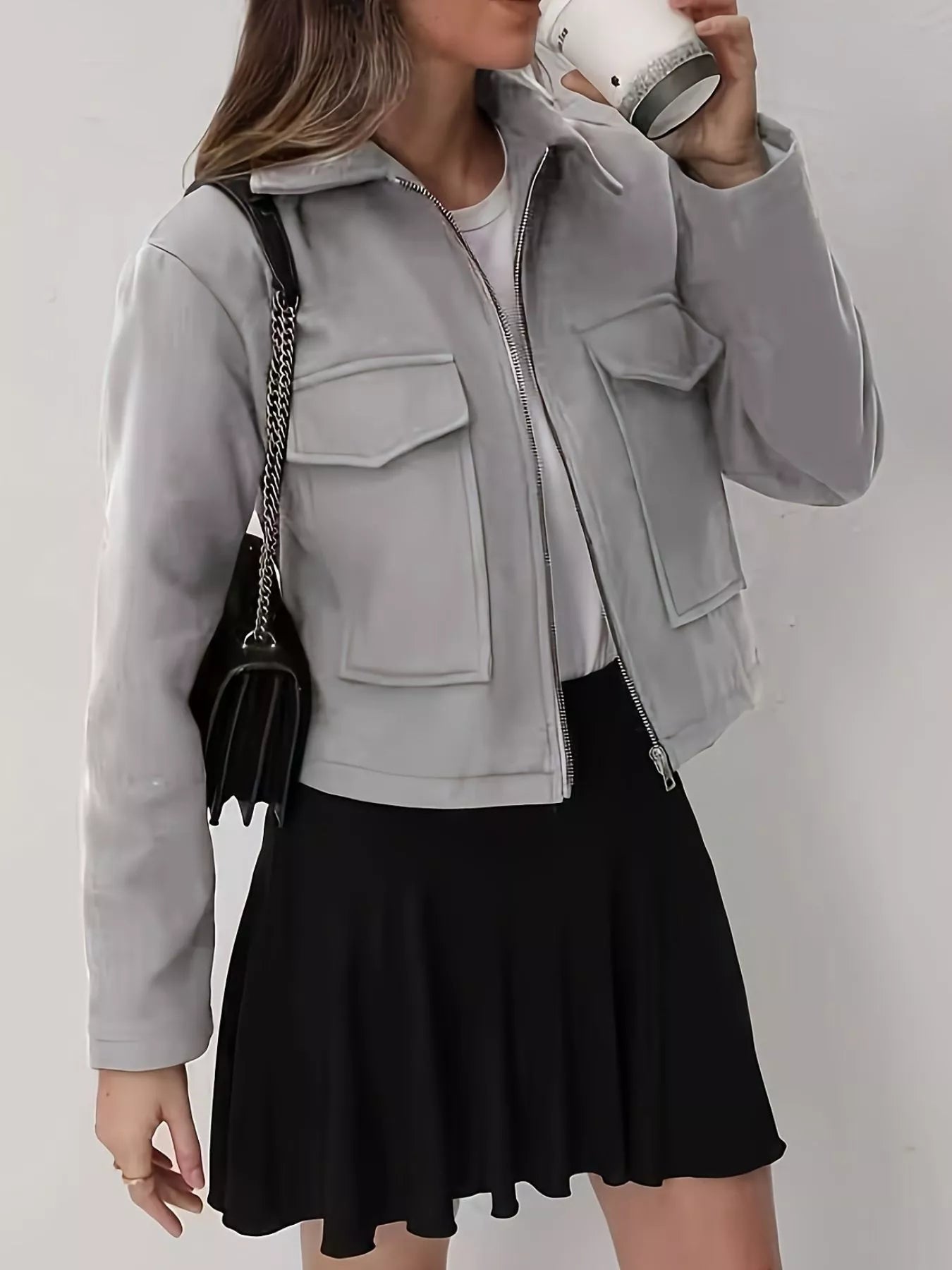 Women’s Casual Zip-Front Jacket with Chest Pockets