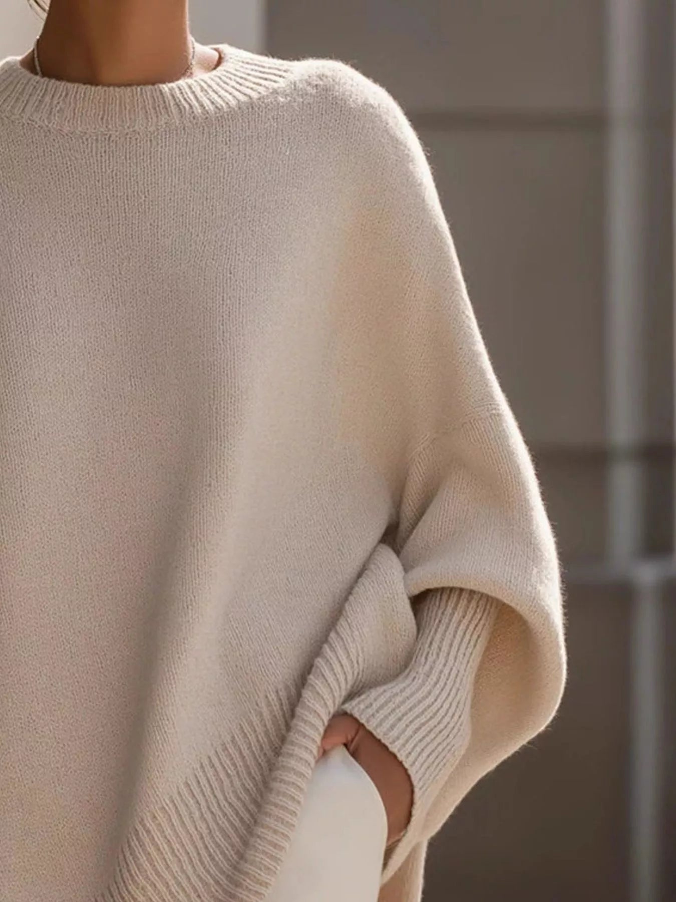 Apricot Oversized Round Neck Long Sleeve Sweater | Jlouren