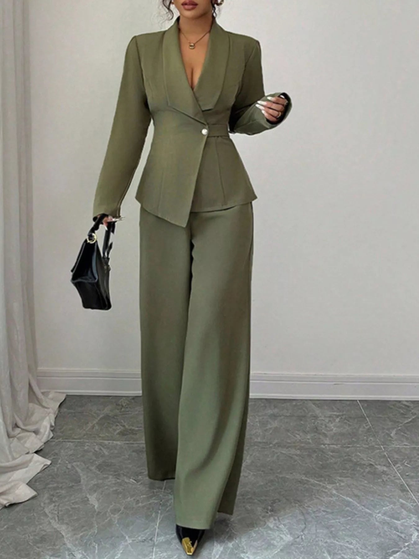 One Button Blazer and Pants Women Suit Set | Jlouren