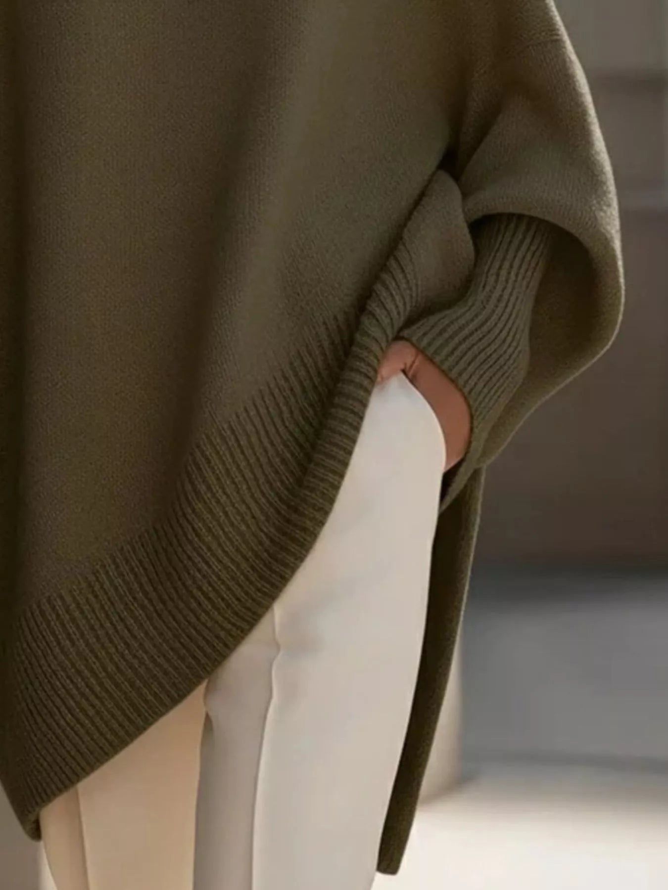 Dark Green Oversized Round Neck Long Sleeve Sweater | Jlouren